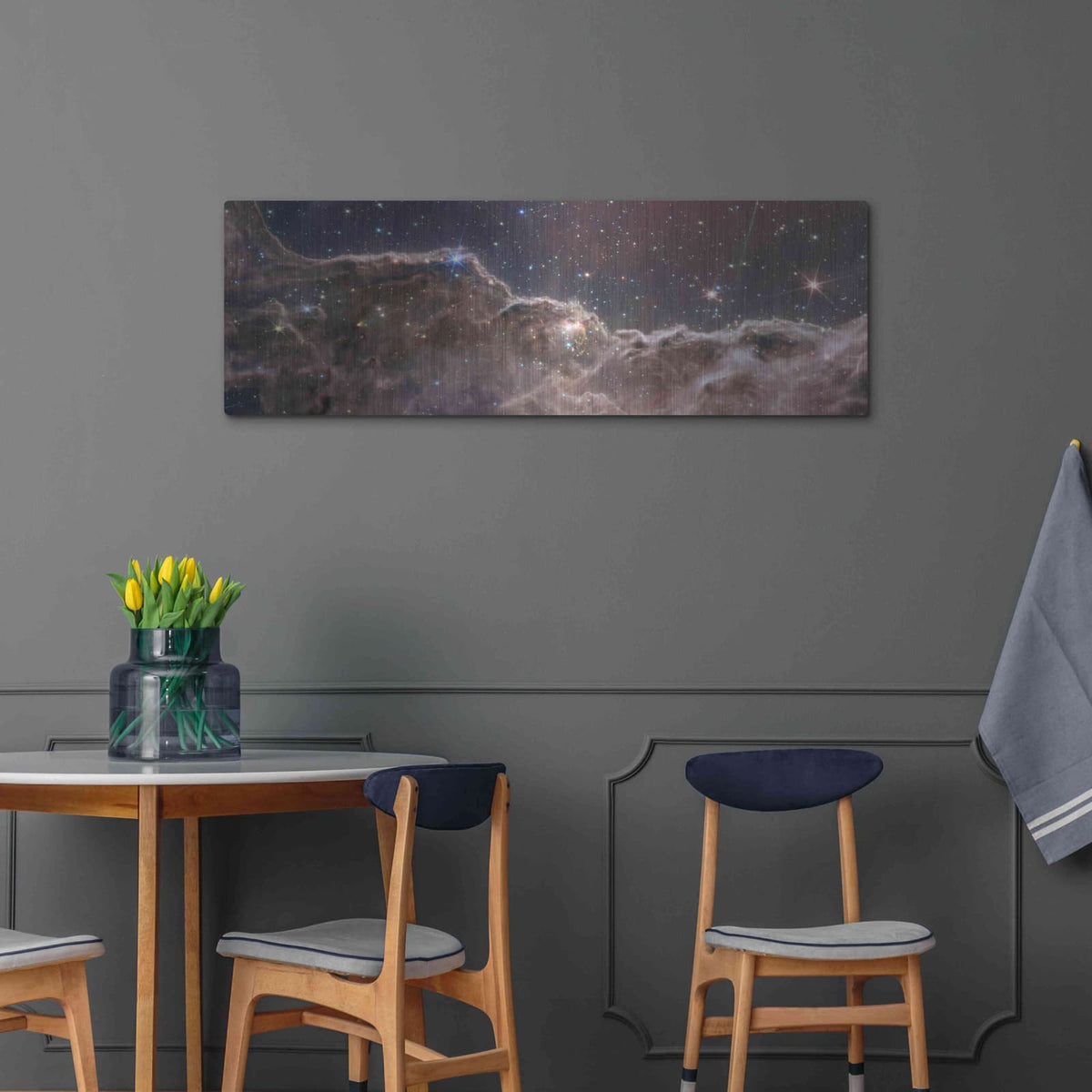 'Cosmic Cliffs in the Carina Nebula' by NASA Space Photos – Metal Wall Art, 48x16 room view