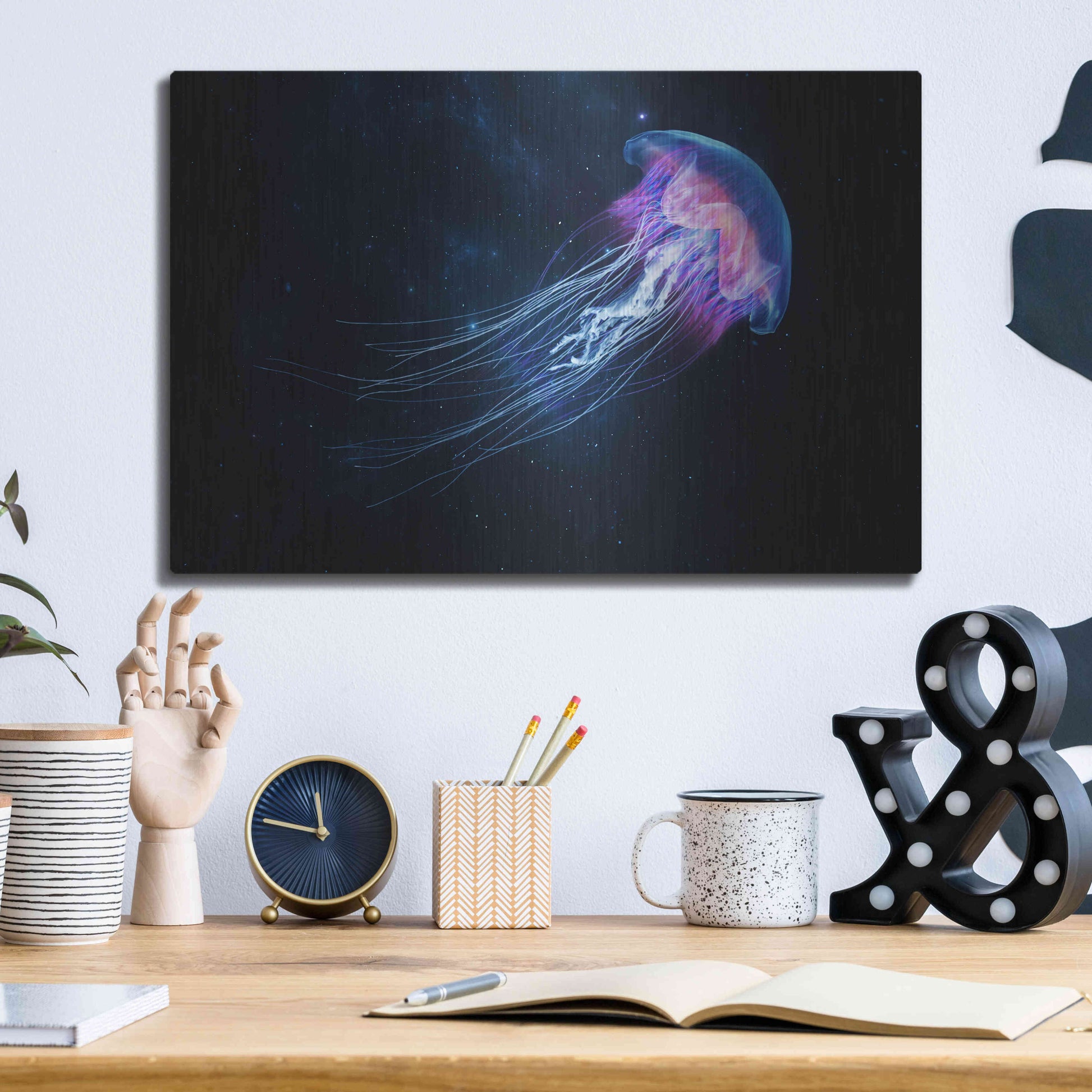 Luxe Metal Art 'Jellyfish Spacewalk' by Epic Portfolio, Metal Wall Art,16x12