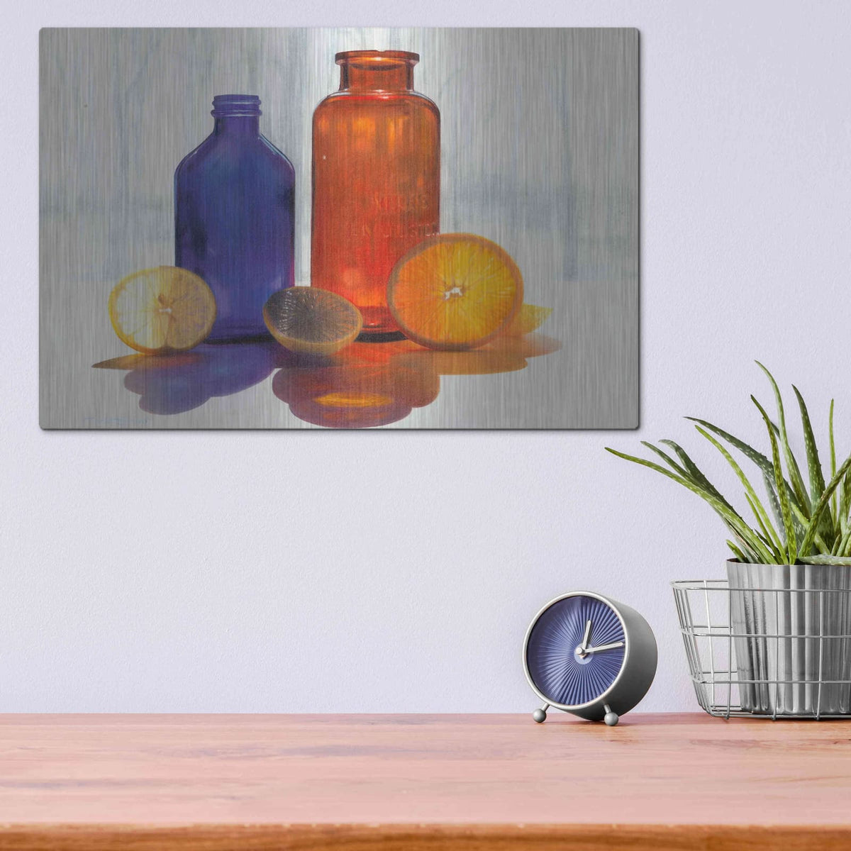 'Bottles and Slices final' by Cecile Baird – Metal Wall Art, 16x12 room view