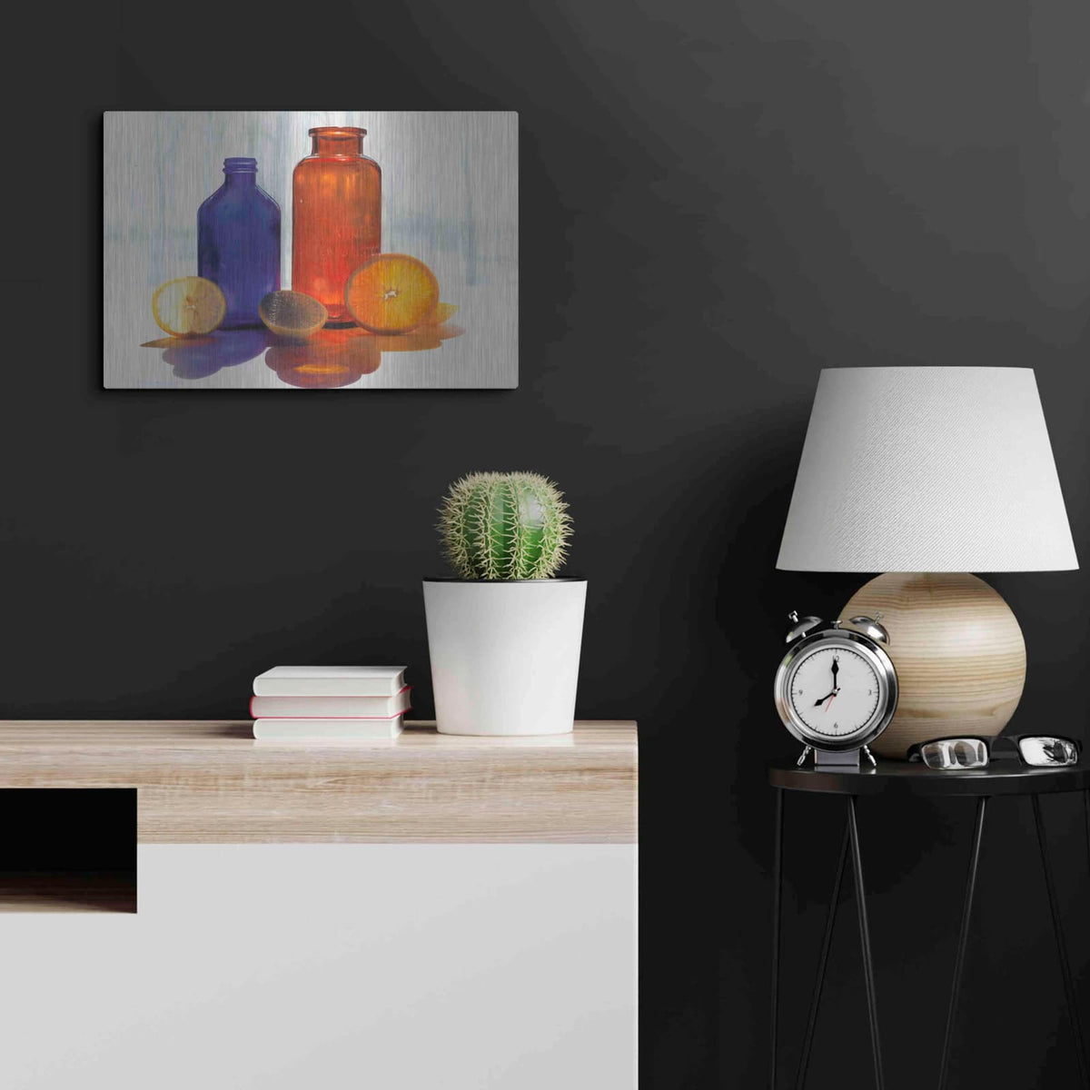 'Bottles and Slices final' by Cecile Baird – Metal Wall Art, 24x16 room view