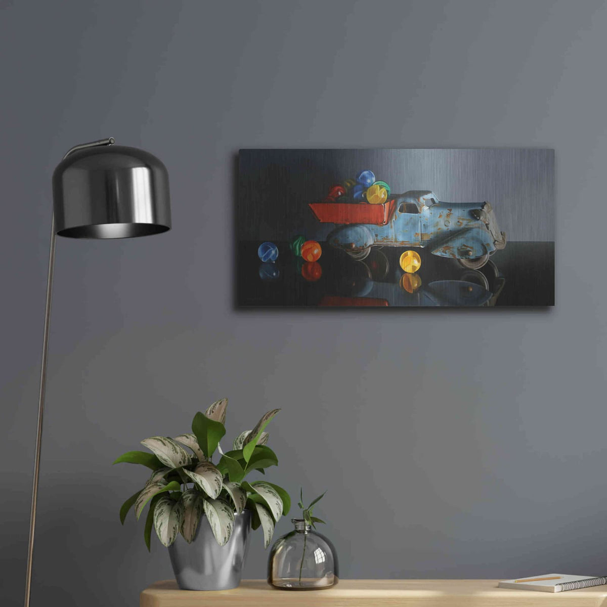 'Antique Toy Truck' by Cecile Baird – Metal Wall Art, 24x12 room view