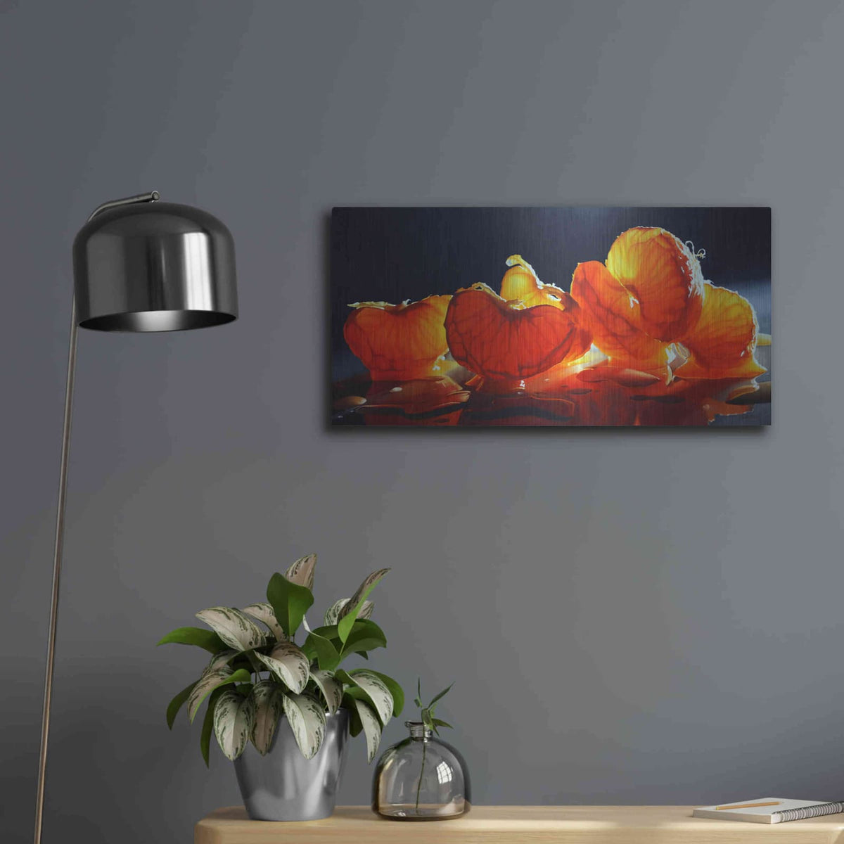 'Mandarin Orange' by Cecile Baird – Metal Wall Art, 24x12 room view