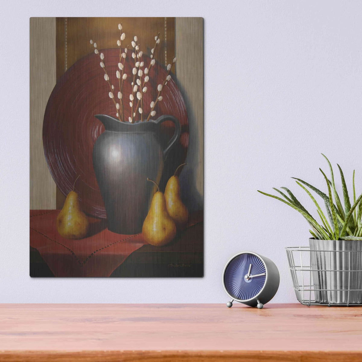 'Still Life with Black Vase' by Cecile Baird – Metal Wall Art, 12x16 room view