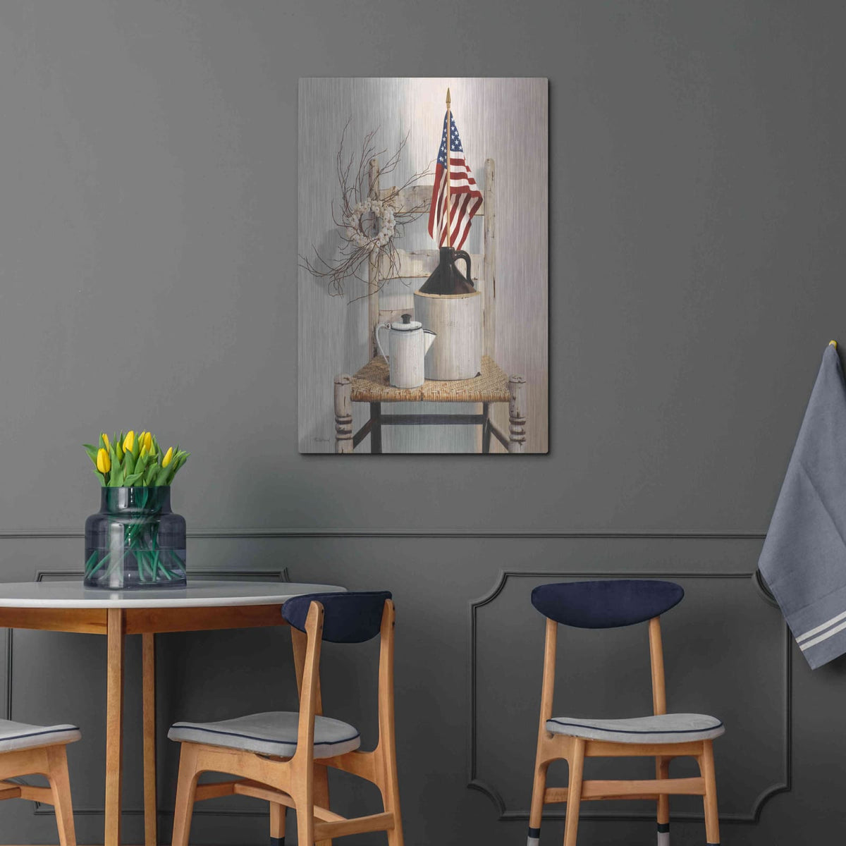 'Chair With Jug And Flag' by Cecile Baird – Metal Wall Art, 24x36 room view