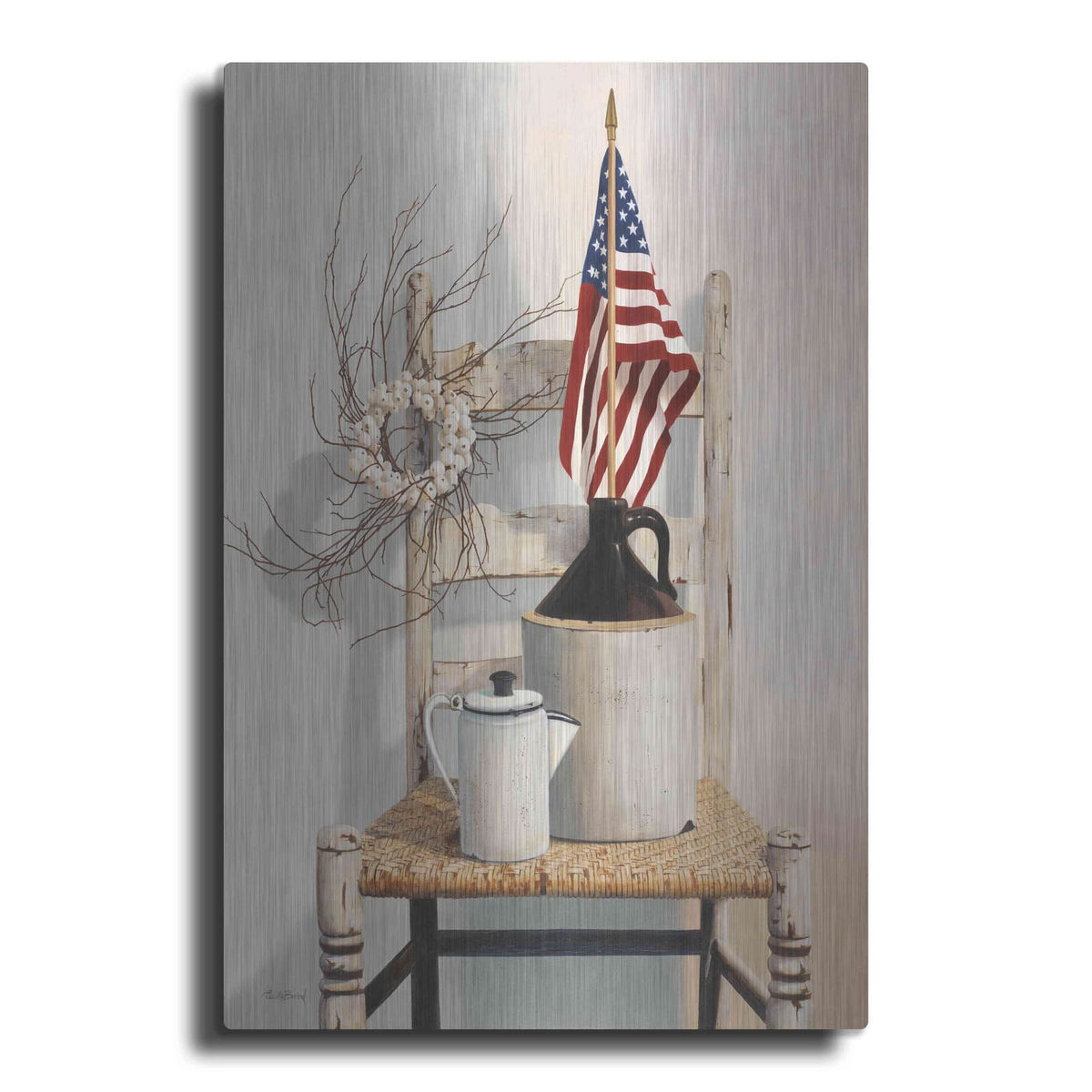 'Chair With Jug And Flag' by Cecile Baird – Metal Wall Art