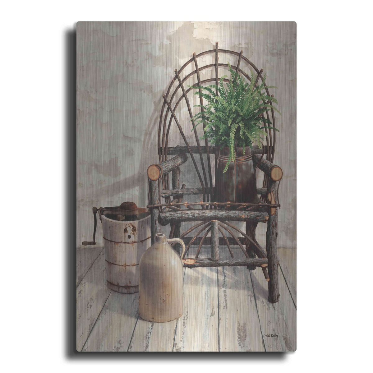 'Wicker Chair With Ice Cream Churn' by Cecile Baird – Metal Wall Art