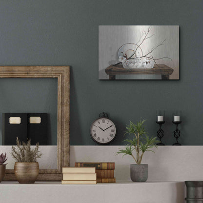 Luxe Metal Art 'Wire Basket With Cotton' by Cecile Baird, Metal Wall Art,16x12