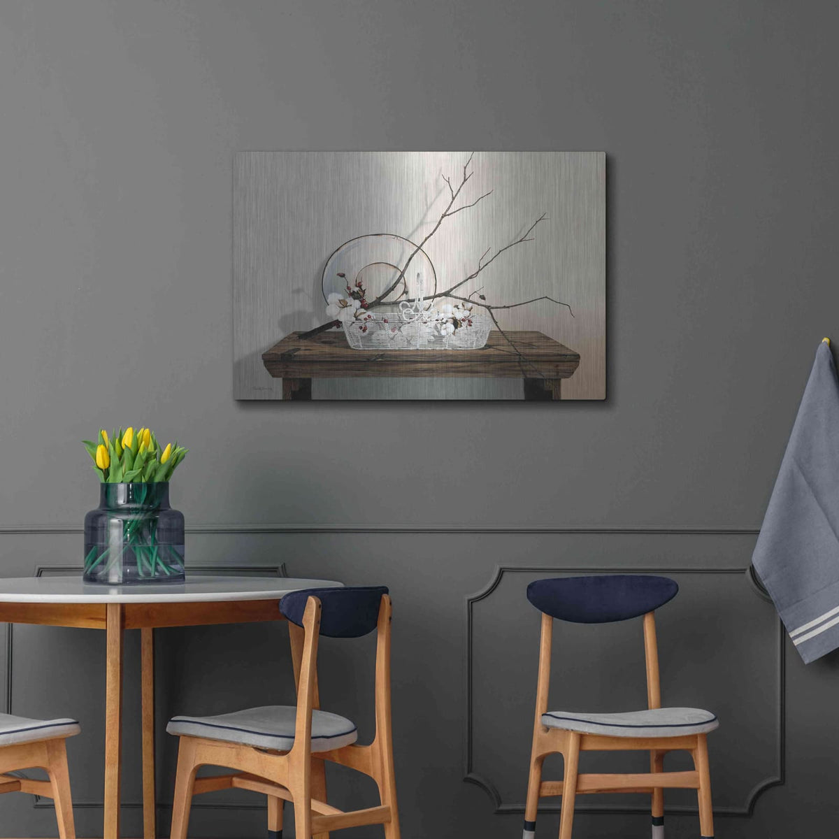 'Wire Basket With Cotton' by Cecile Baird – Metal Wall Art, 36x24 room view