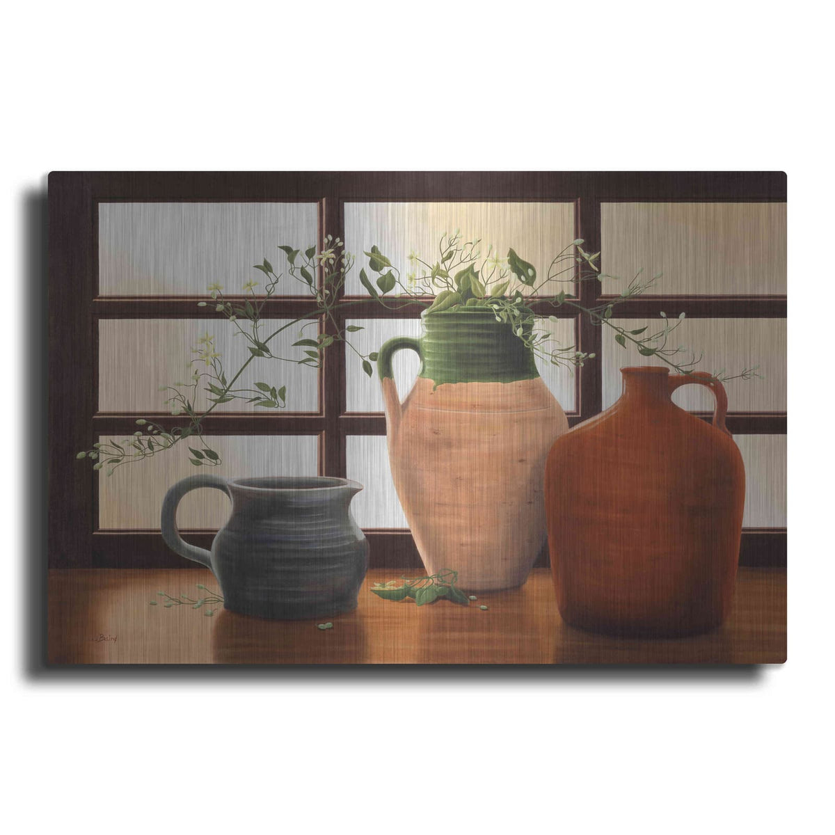 'Olive Jar With Flowering Vine' by Cecile Baird – Metal Wall Art