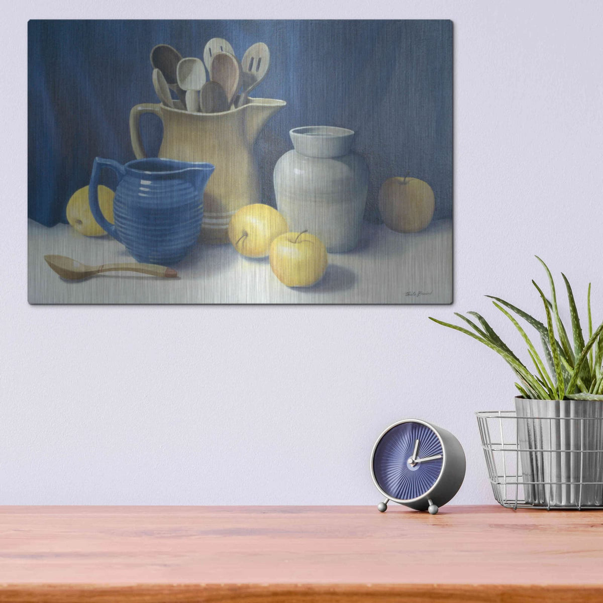 'Blue Pitcher' by Cecile Baird – Metal Wall Art, 16x12 room view