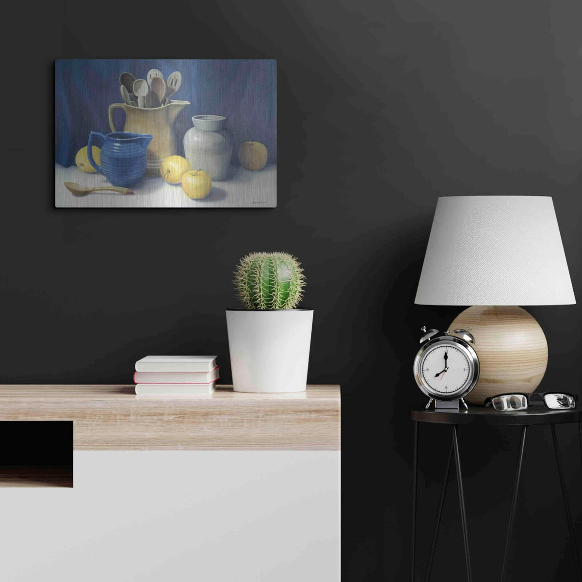 'Blue Pitcher' by Cecile Baird – Metal Wall Art, 24x16 room view