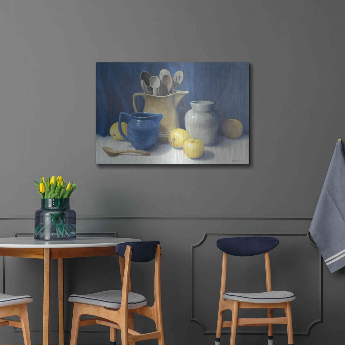 'Blue Pitcher' by Cecile Baird – Metal Wall Art, 36x24 room view
