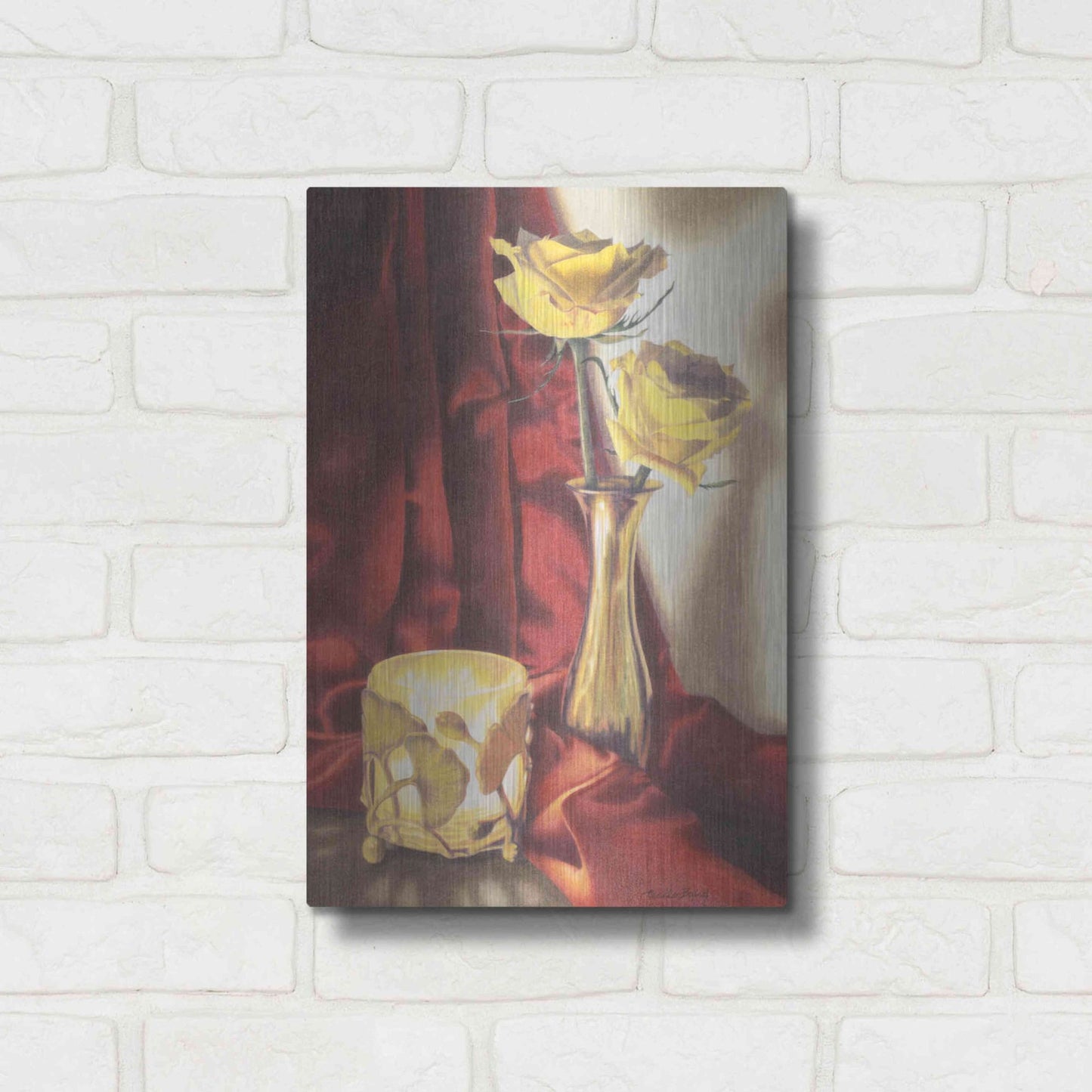 Luxe Metal Art 'Candle Lit Roses' by Cecile Baird, Metal Wall Art,12x16