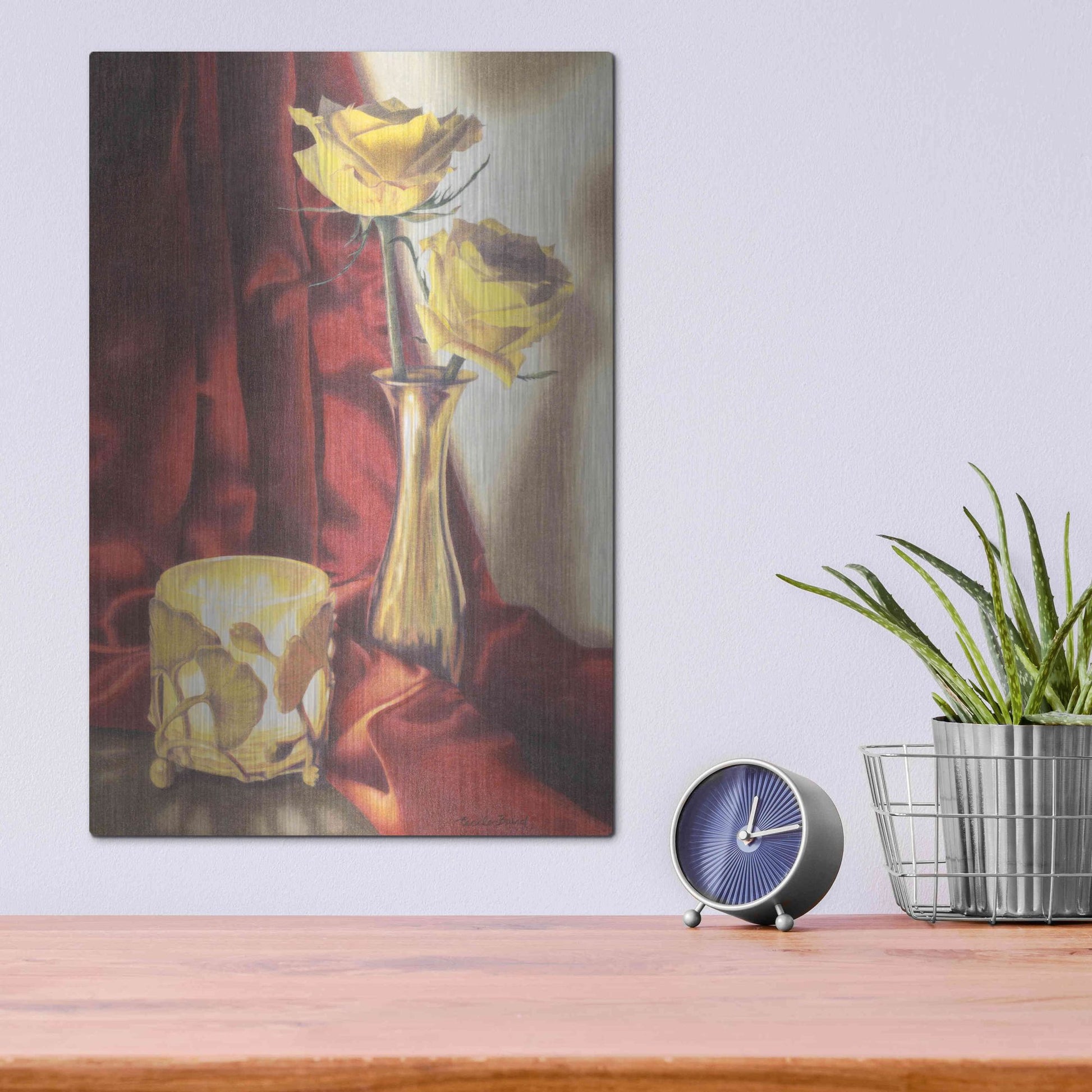 Luxe Metal Art 'Candle Lit Roses' by Cecile Baird, Metal Wall Art,12x16