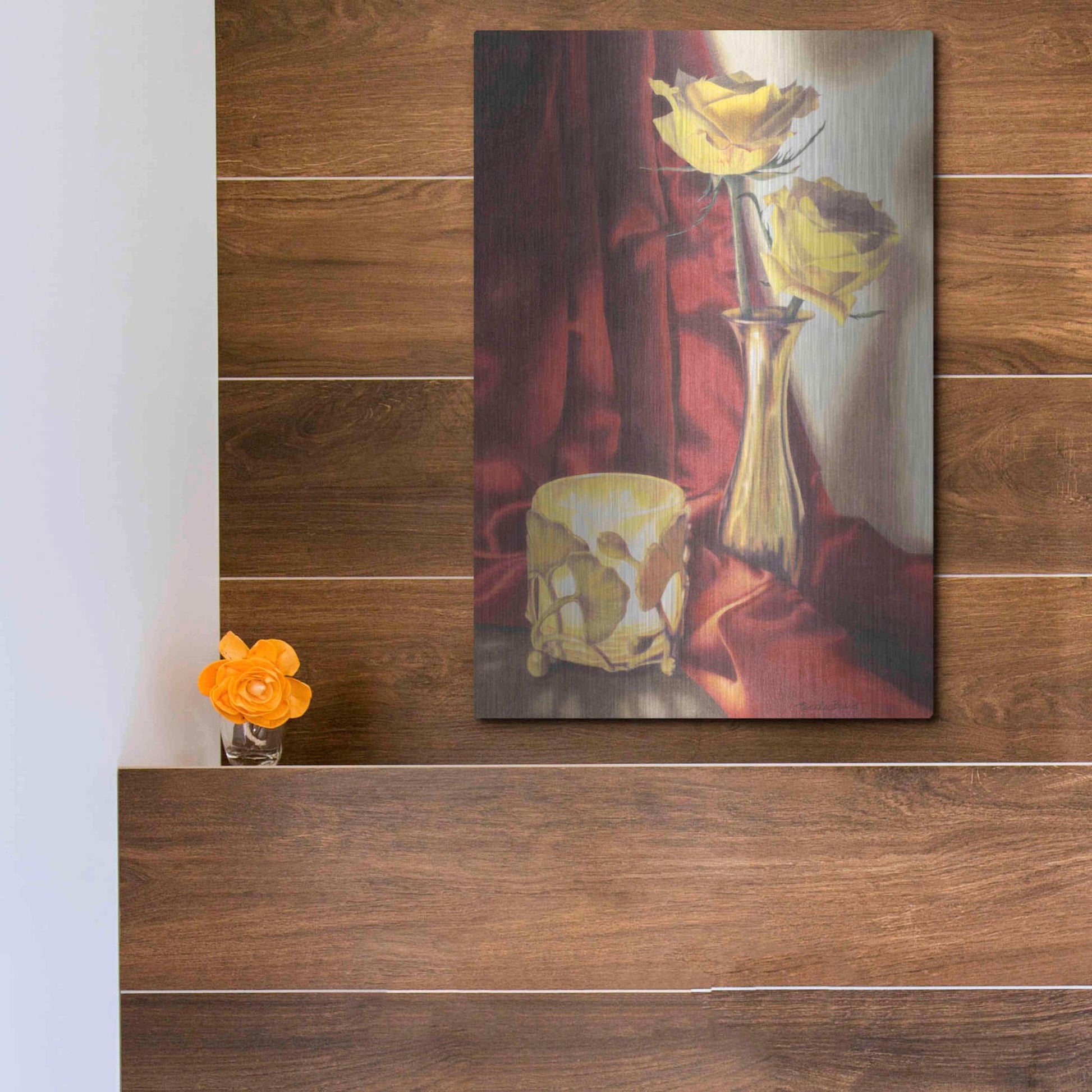 Luxe Metal Art 'Candle Lit Roses' by Cecile Baird, Metal Wall Art,12x16