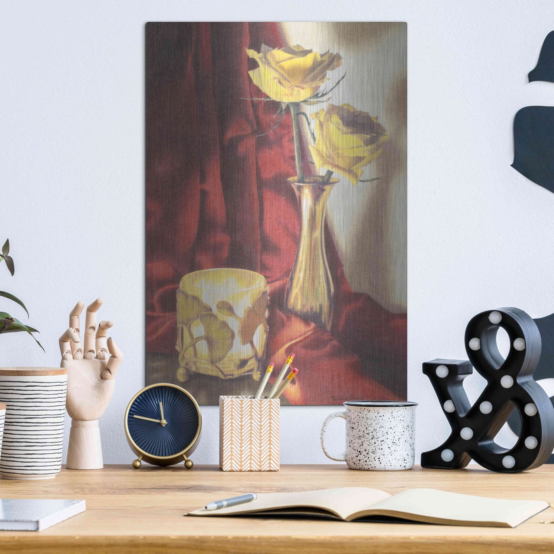 Luxe Metal Art 'Candle Lit Roses' by Cecile Baird, Metal Wall Art,12x16