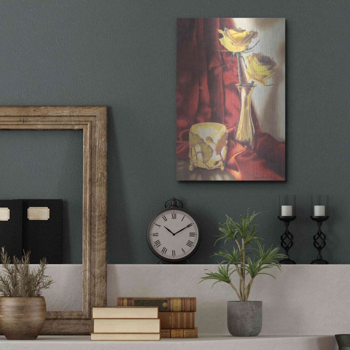 Luxe Metal Art 'Candle Lit Roses' by Cecile Baird, Metal Wall Art,12x16