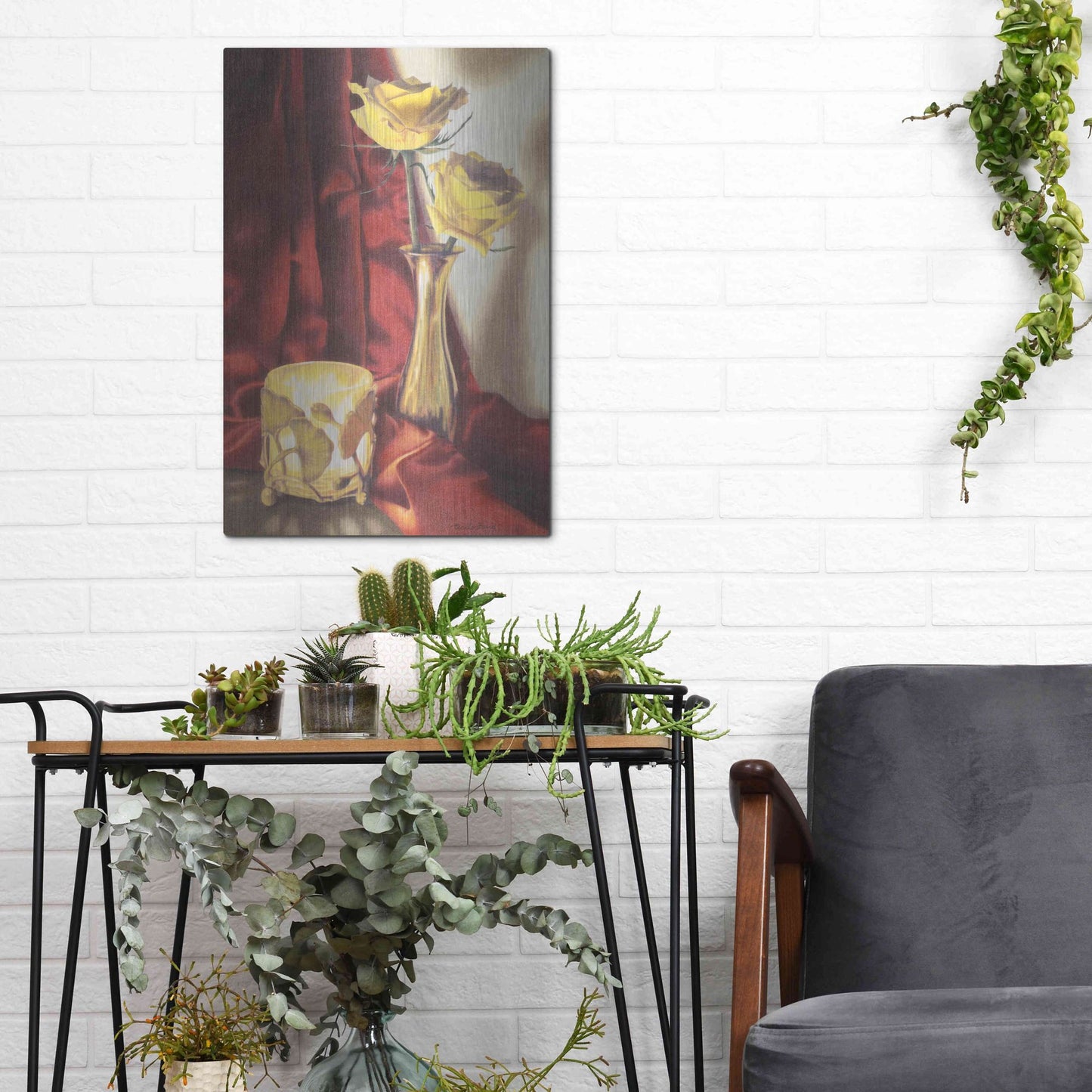 Luxe Metal Art 'Candle Lit Roses' by Cecile Baird, Metal Wall Art,12x16