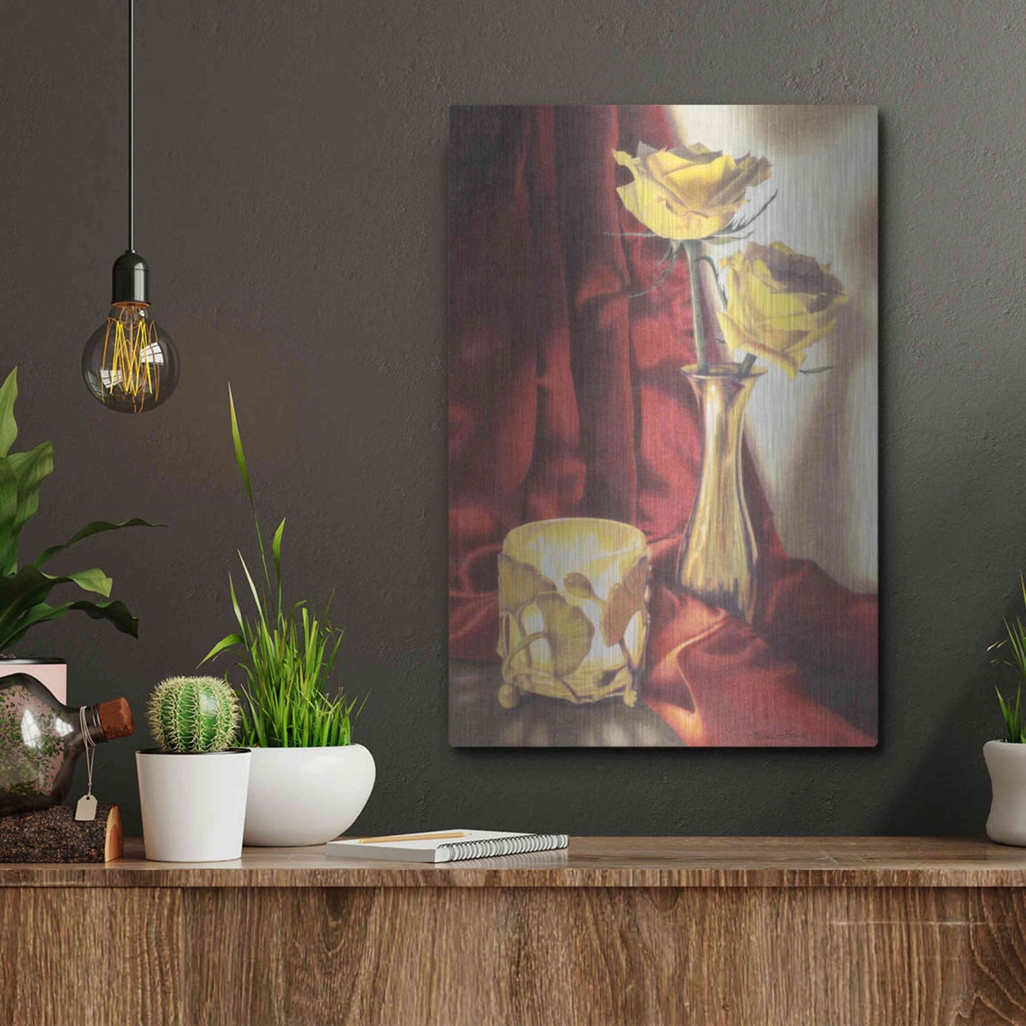 Luxe Metal Art 'Candle Lit Roses' by Cecile Baird, Metal Wall Art,12x16