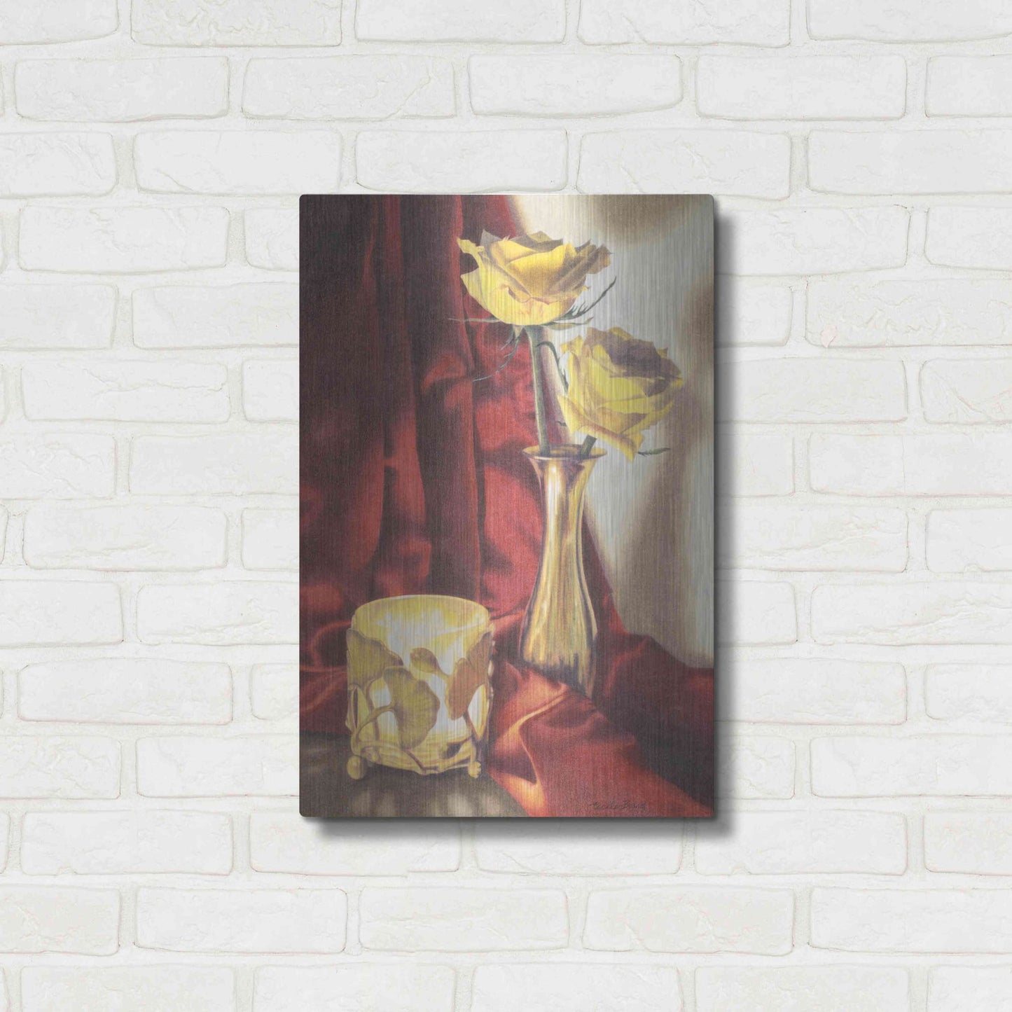 Luxe Metal Art 'Candle Lit Roses' by Cecile Baird, Metal Wall Art,16x24