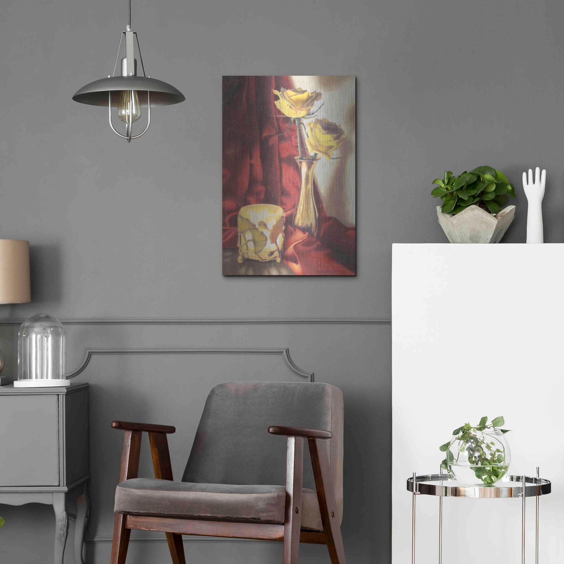 Luxe Metal Art 'Candle Lit Roses' by Cecile Baird, Metal Wall Art,16x24