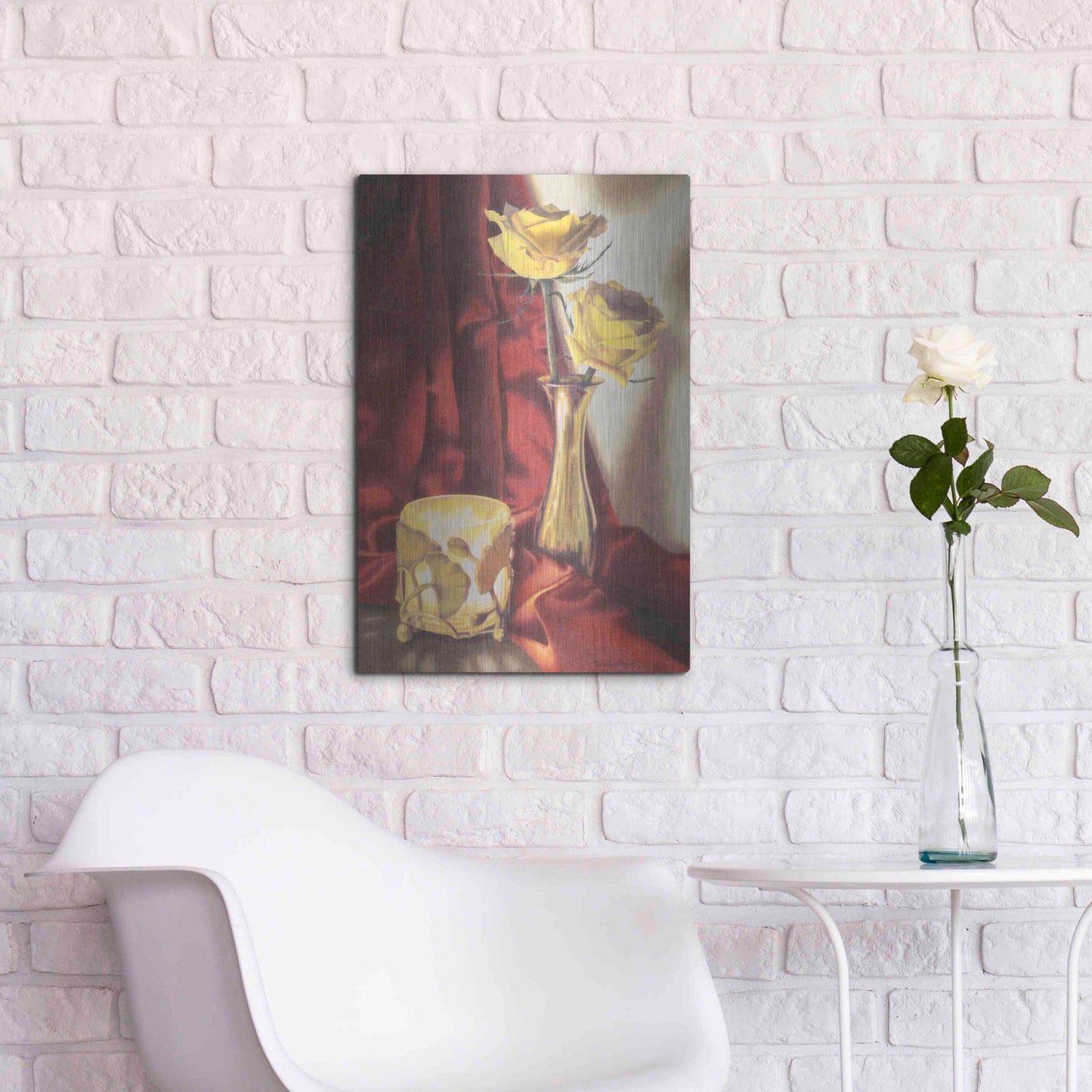 Luxe Metal Art 'Candle Lit Roses' by Cecile Baird, Metal Wall Art,16x24