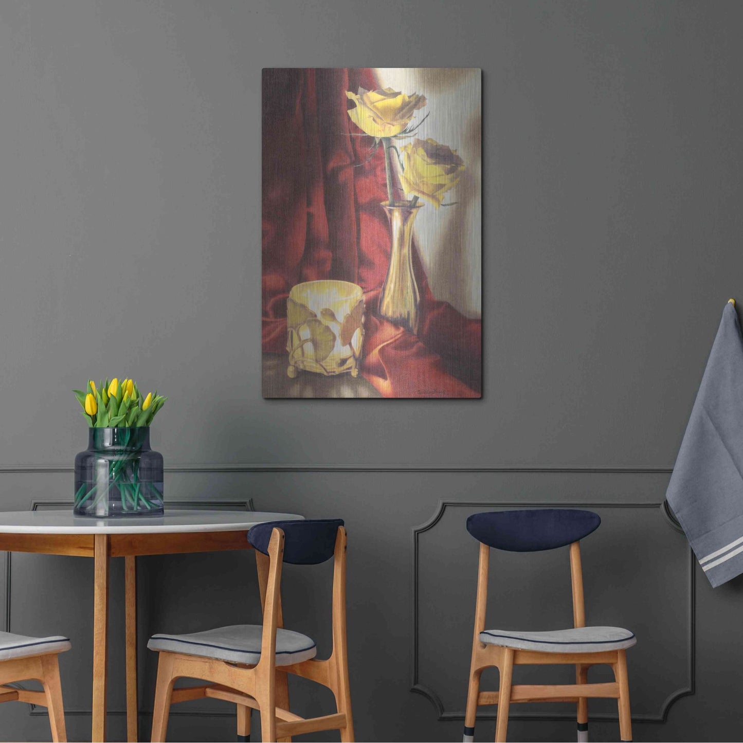 Luxe Metal Art 'Candle Lit Roses' by Cecile Baird, Metal Wall Art,24x36