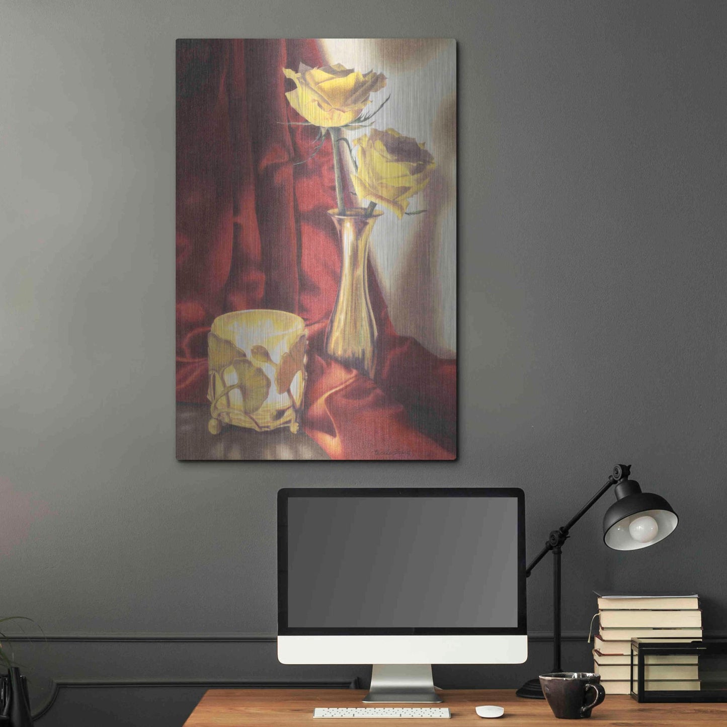 Luxe Metal Art 'Candle Lit Roses' by Cecile Baird, Metal Wall Art,24x36