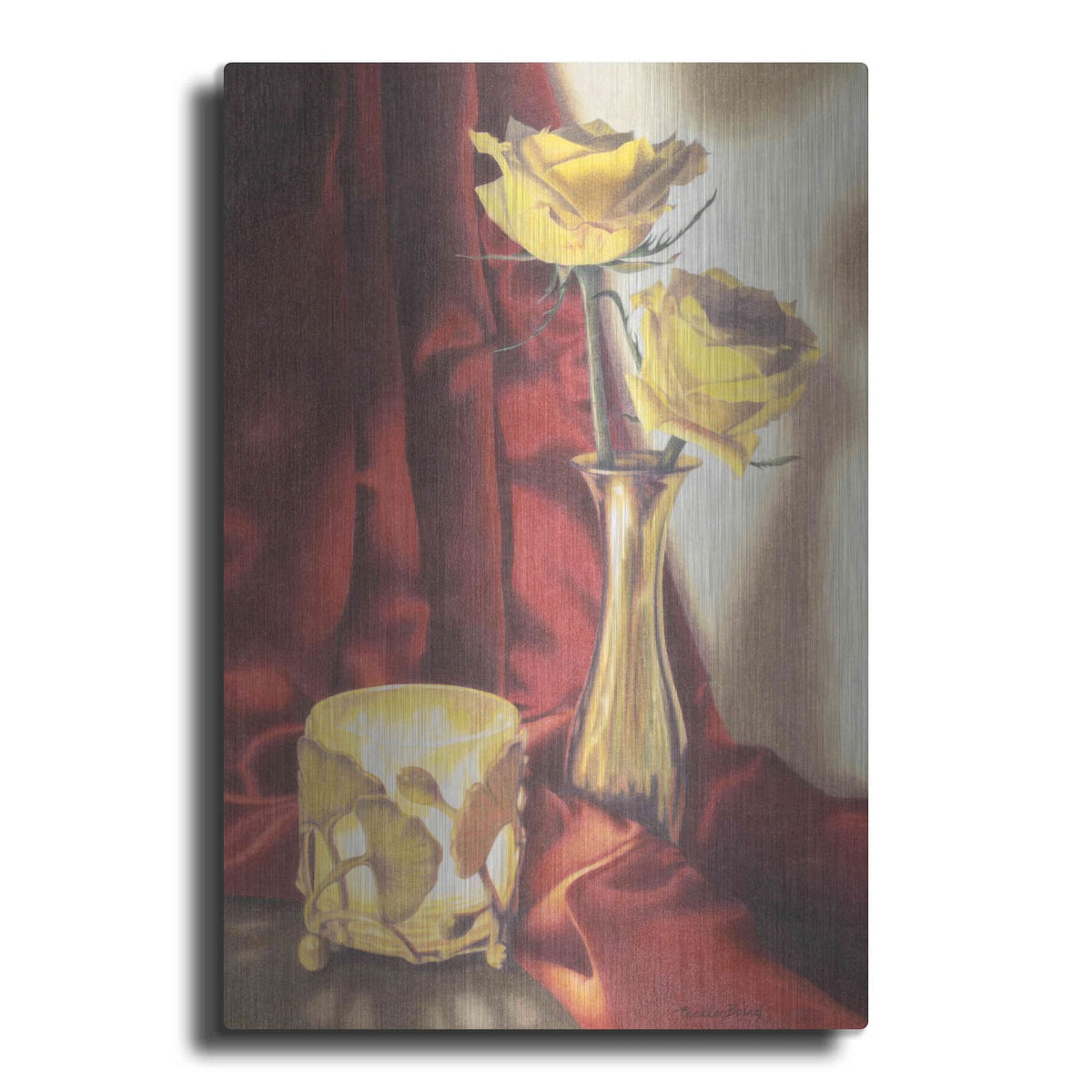 'Candle Lit Roses' by Cecile Baird – Metal Wall Art