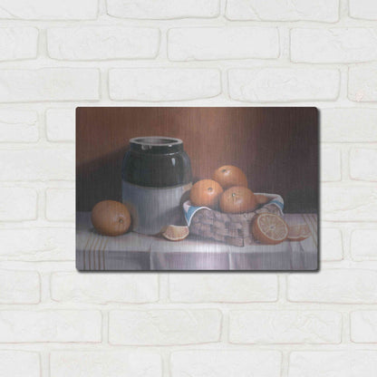 Luxe Metal Art 'Crock With Oranges' by Cecile Baird, Metal Wall Art,16x12