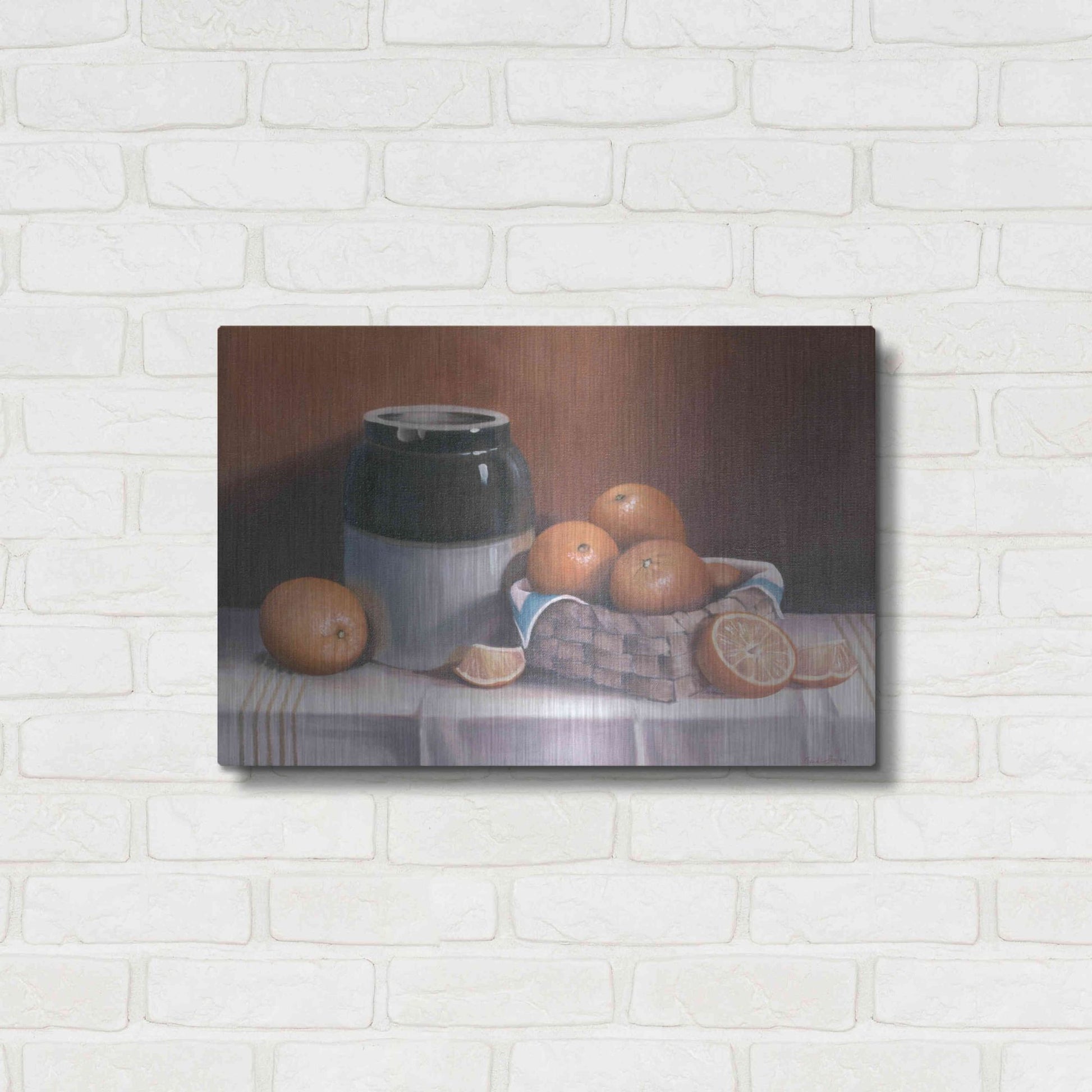 Luxe Metal Art 'Crock With Oranges' by Cecile Baird, Metal Wall Art,24x16