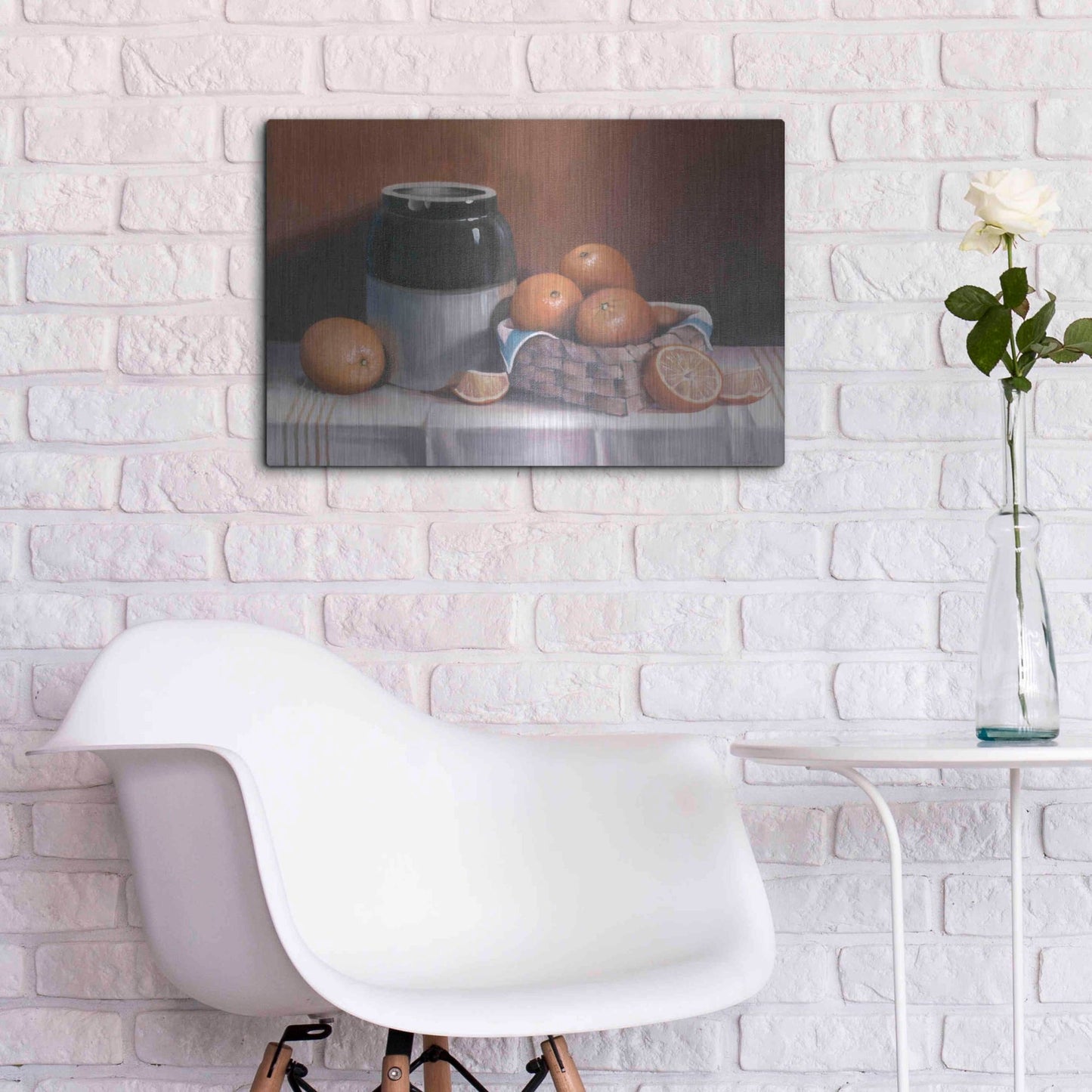 Luxe Metal Art 'Crock With Oranges' by Cecile Baird, Metal Wall Art,24x16