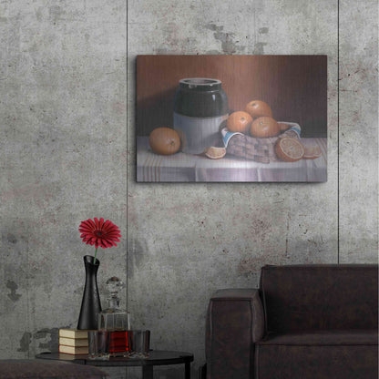 Luxe Metal Art 'Crock With Oranges' by Cecile Baird, Metal Wall Art,36x24
