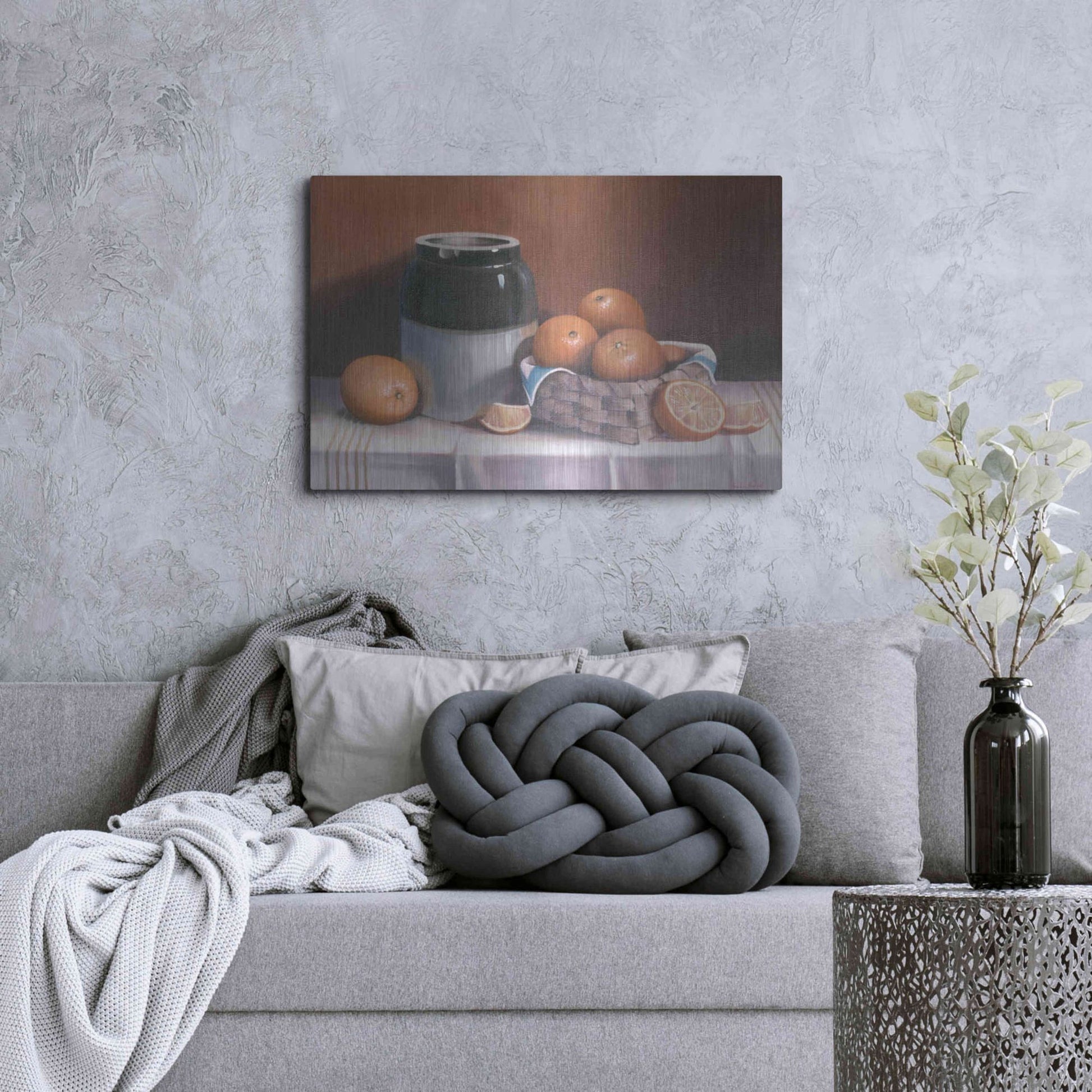 Luxe Metal Art 'Crock With Oranges' by Cecile Baird, Metal Wall Art,36x24