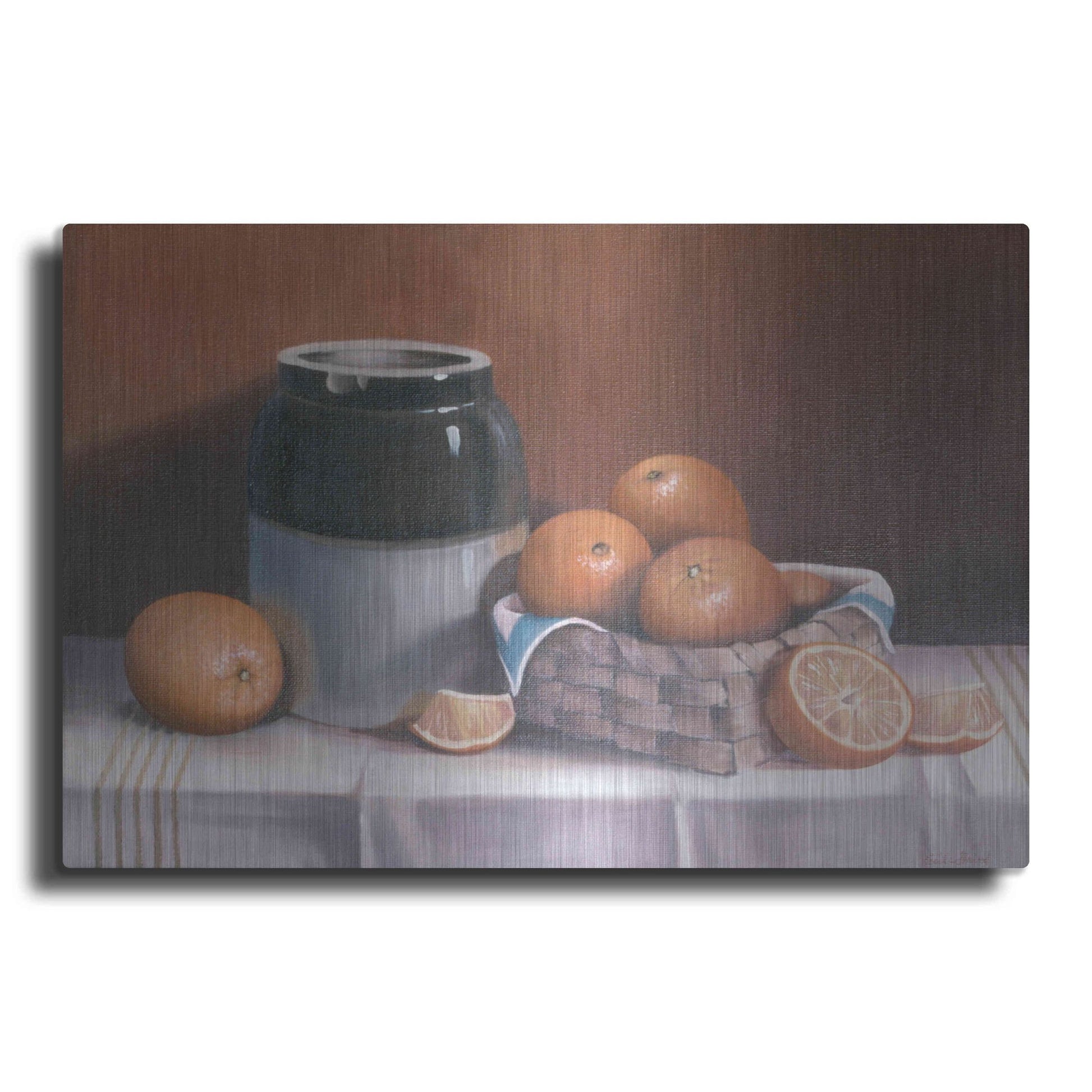 Luxe Metal Art 'Crock With Oranges' by Cecile Baird, Metal Wall Art