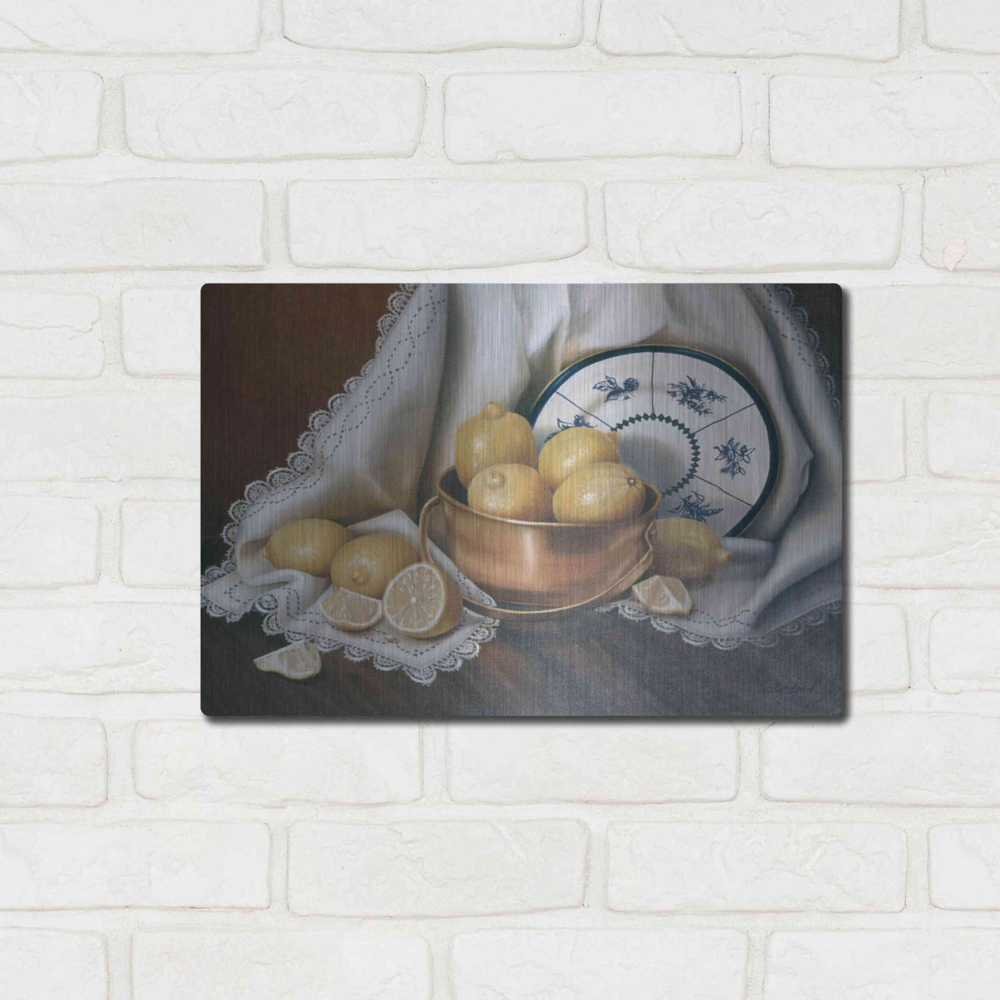 Luxe Metal Art 'Lemons & Lace' by Cecile Baird, Metal Wall Art,16x12