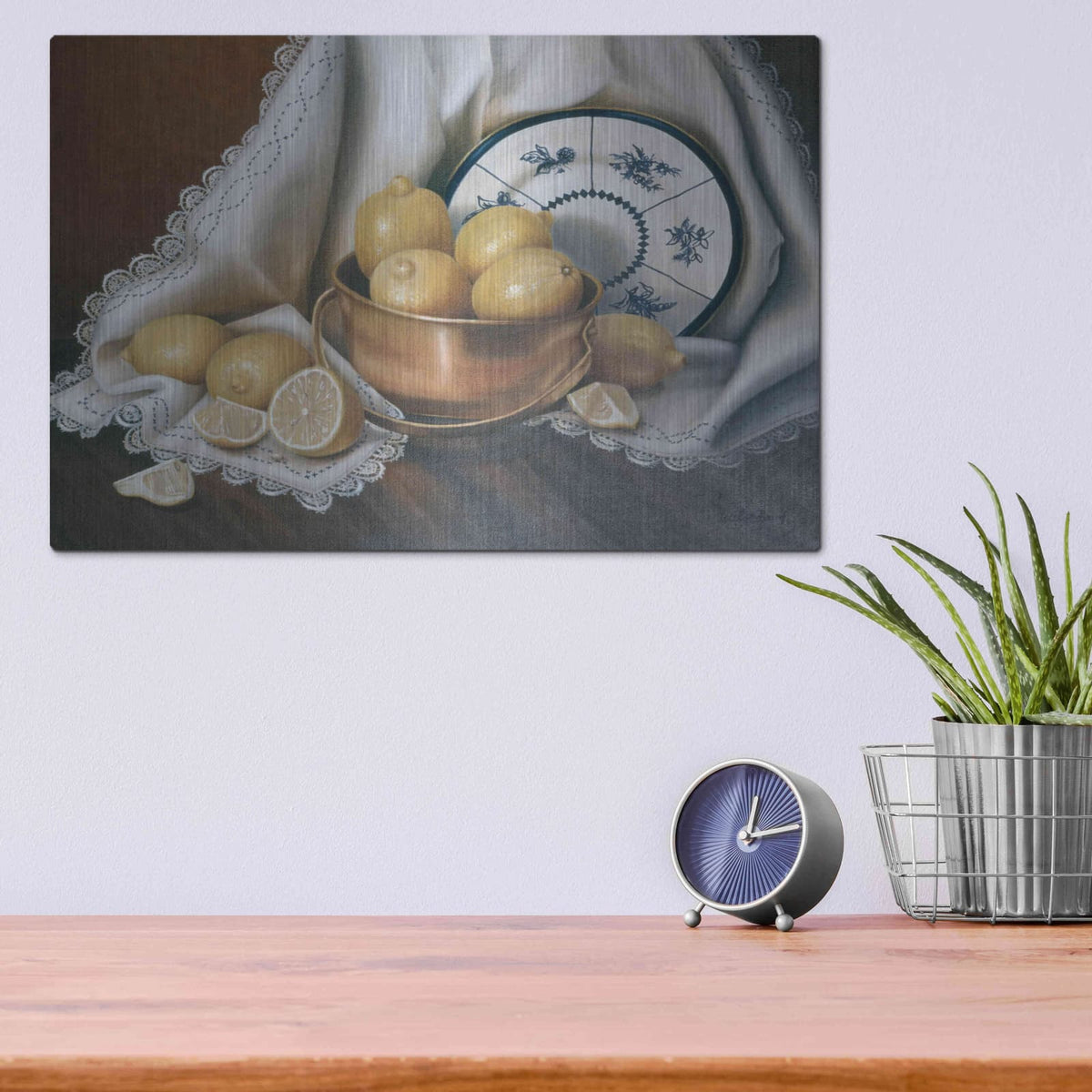 'Lemons & Lace' by Cecile Baird – Metal Wall Art, 16x12 room view