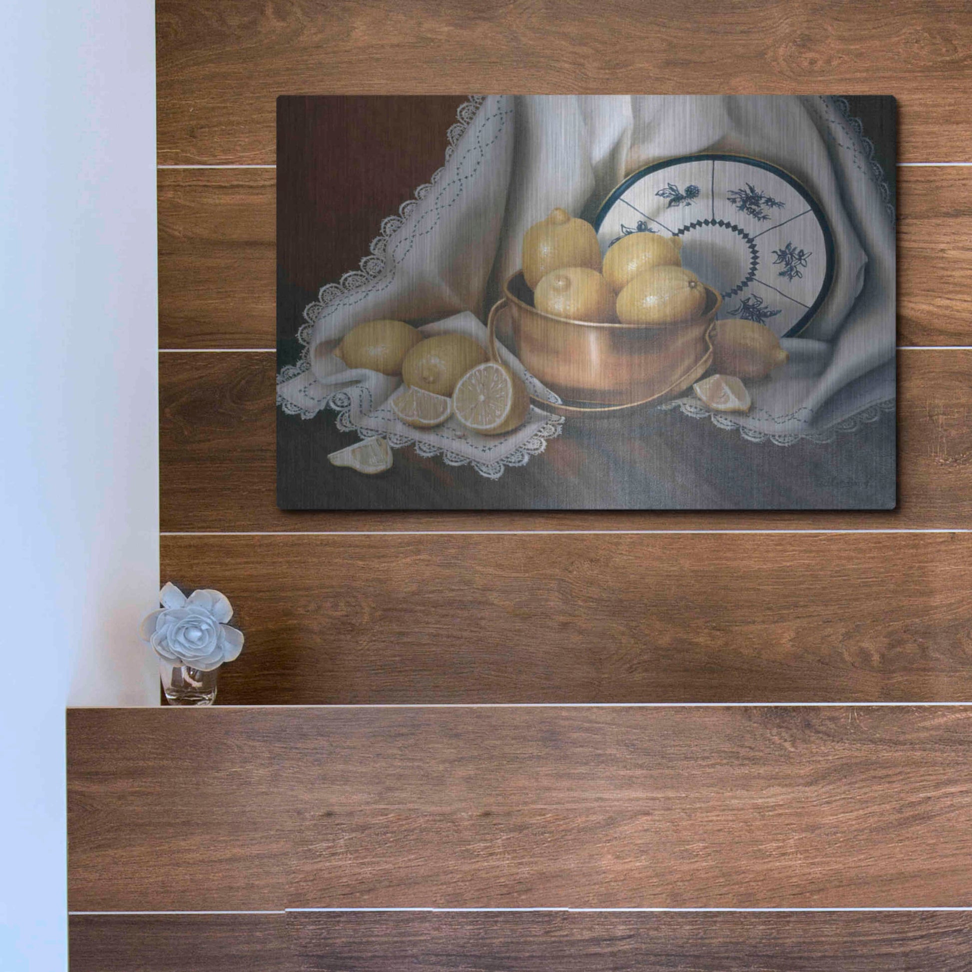 Luxe Metal Art 'Lemons & Lace' by Cecile Baird, Metal Wall Art,16x12