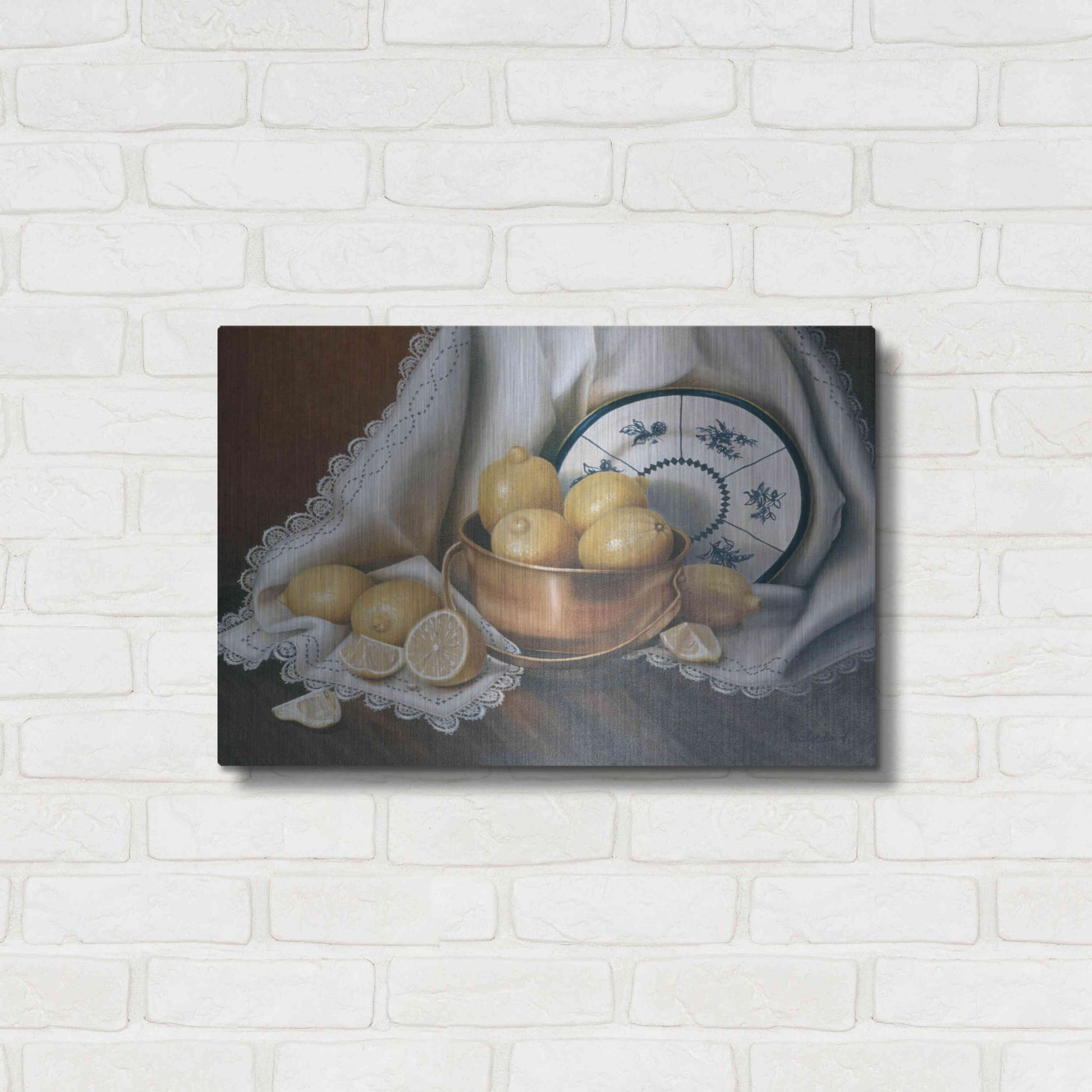 Luxe Metal Art 'Lemons & Lace' by Cecile Baird, Metal Wall Art,24x16