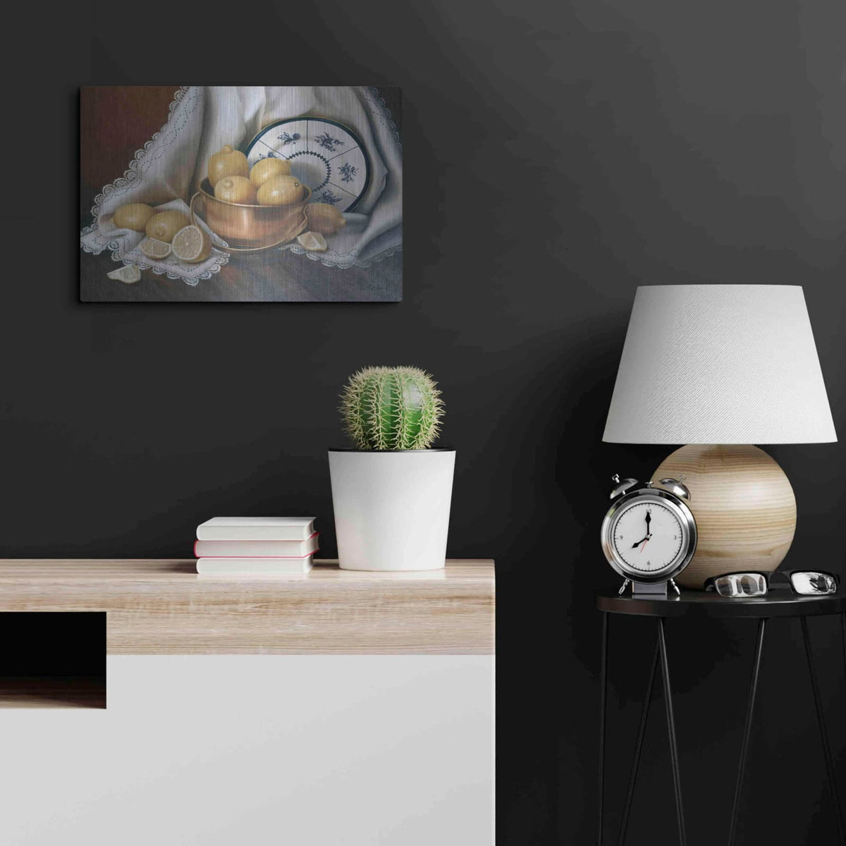 'Lemons & Lace' by Cecile Baird – Metal Wall Art, 24x16 room view