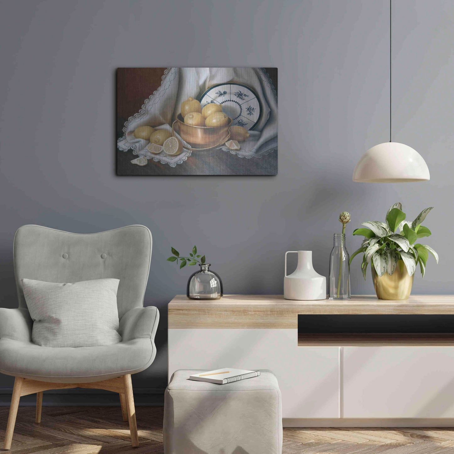 Luxe Metal Art 'Lemons & Lace' by Cecile Baird, Metal Wall Art,24x16