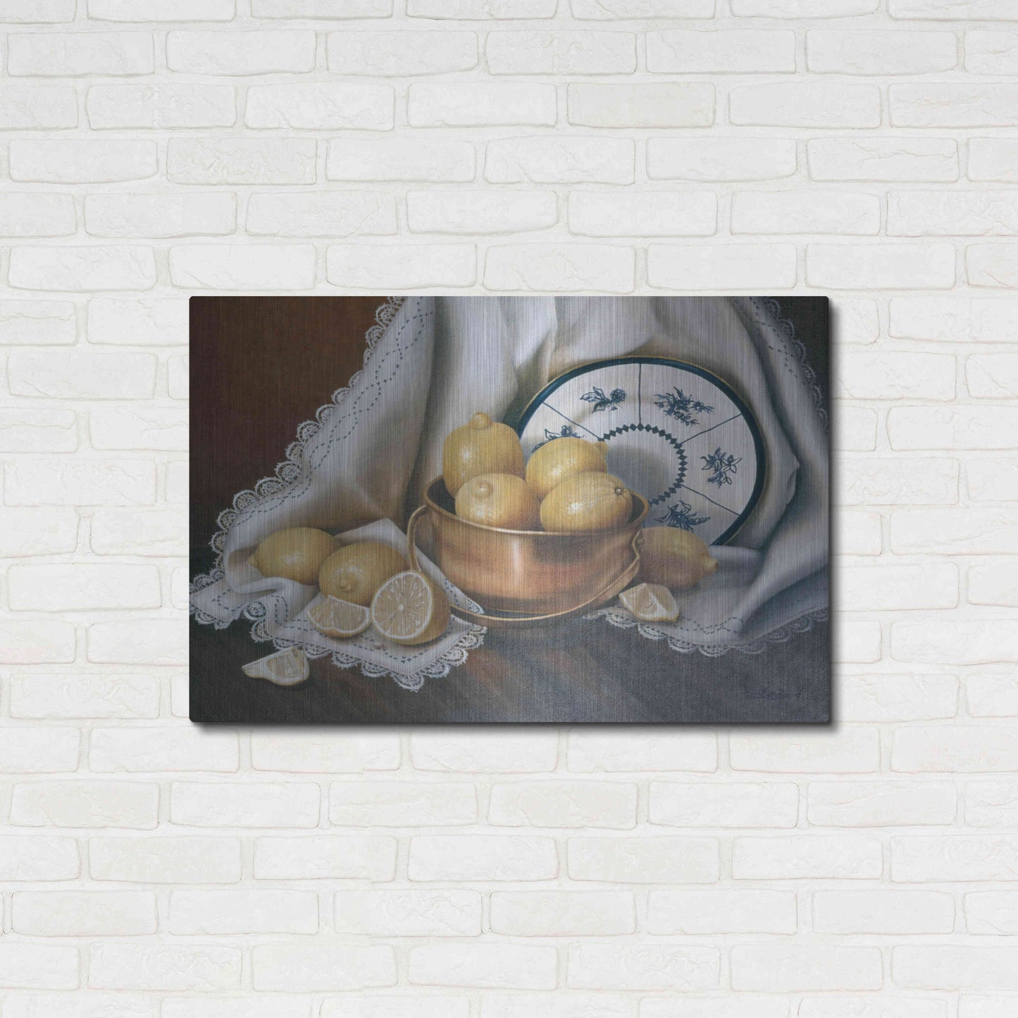 Luxe Metal Art 'Lemons & Lace' by Cecile Baird, Metal Wall Art,36x24