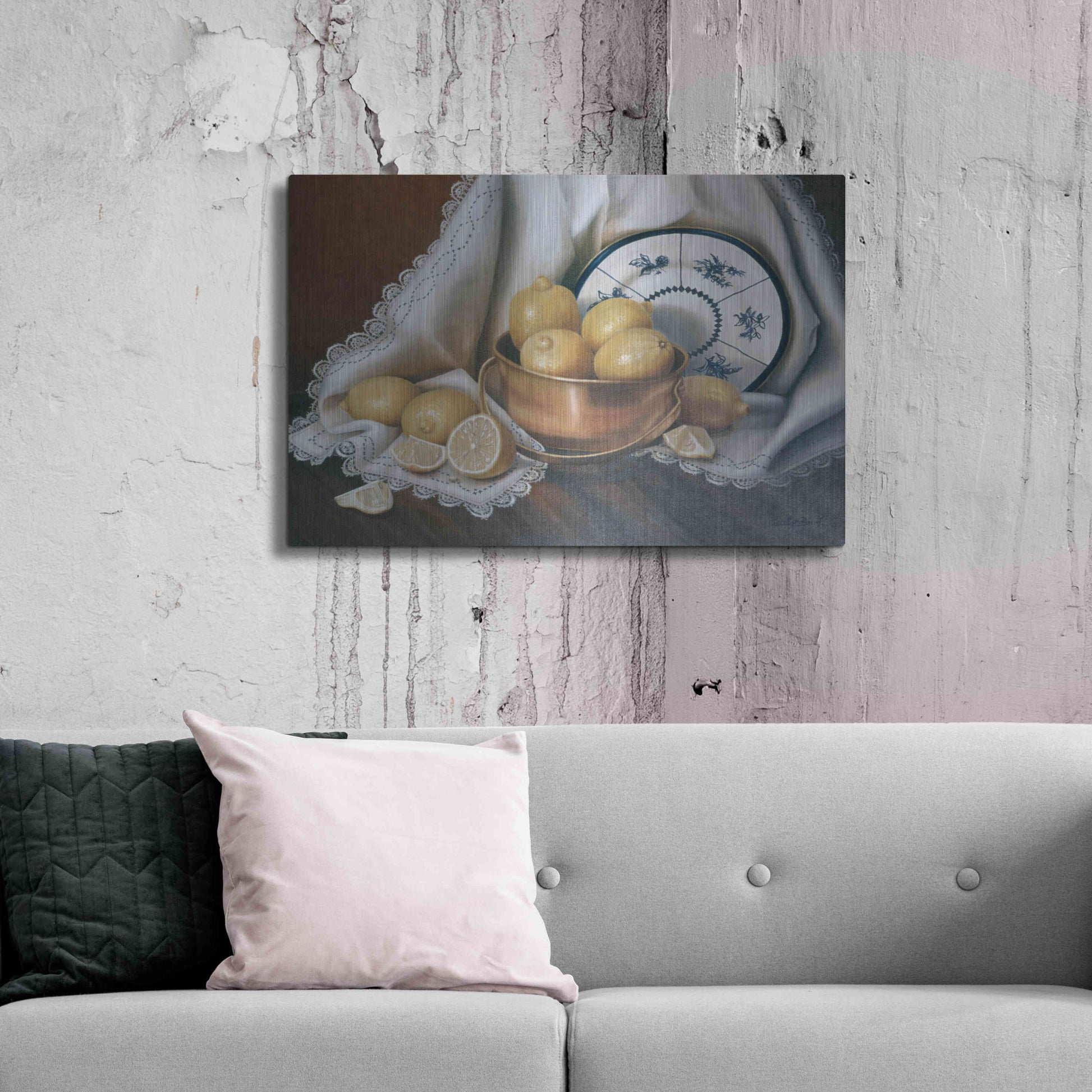 Luxe Metal Art 'Lemons & Lace' by Cecile Baird, Metal Wall Art,36x24