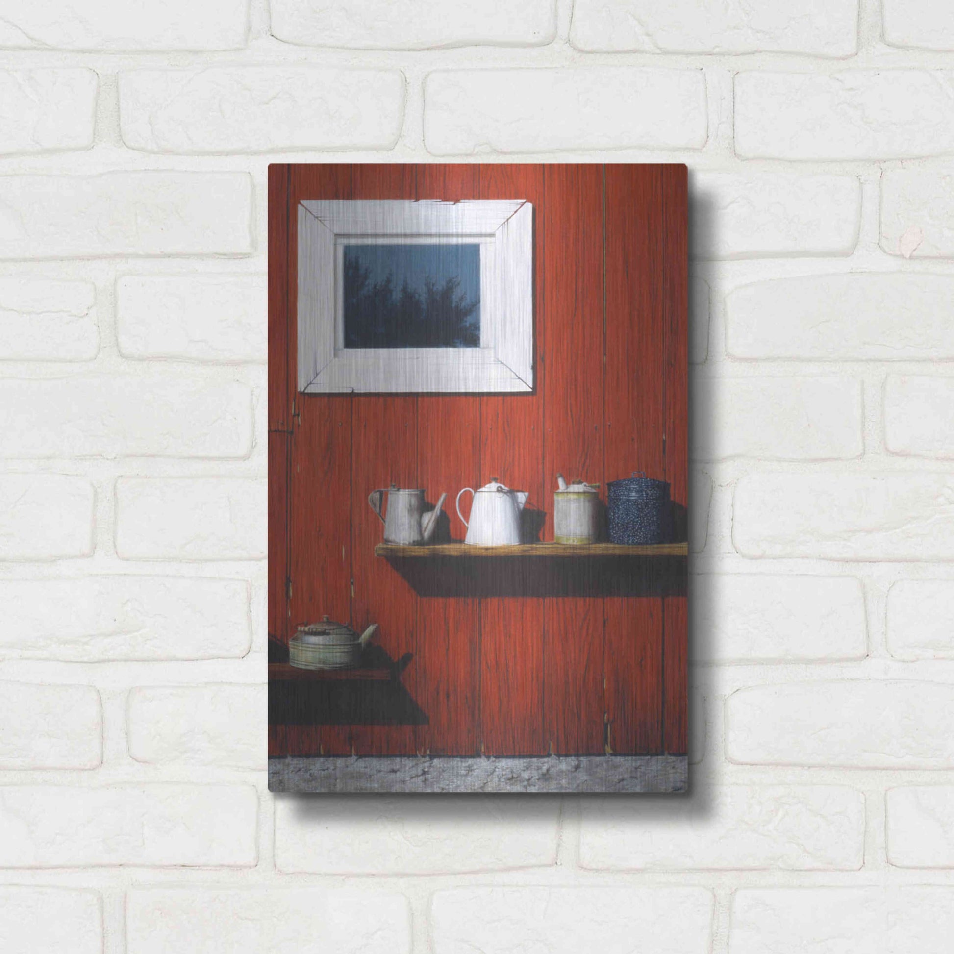 Luxe Metal Art 'Red Barn Antiques' by Cecile Baird, Metal Wall Art,12x16