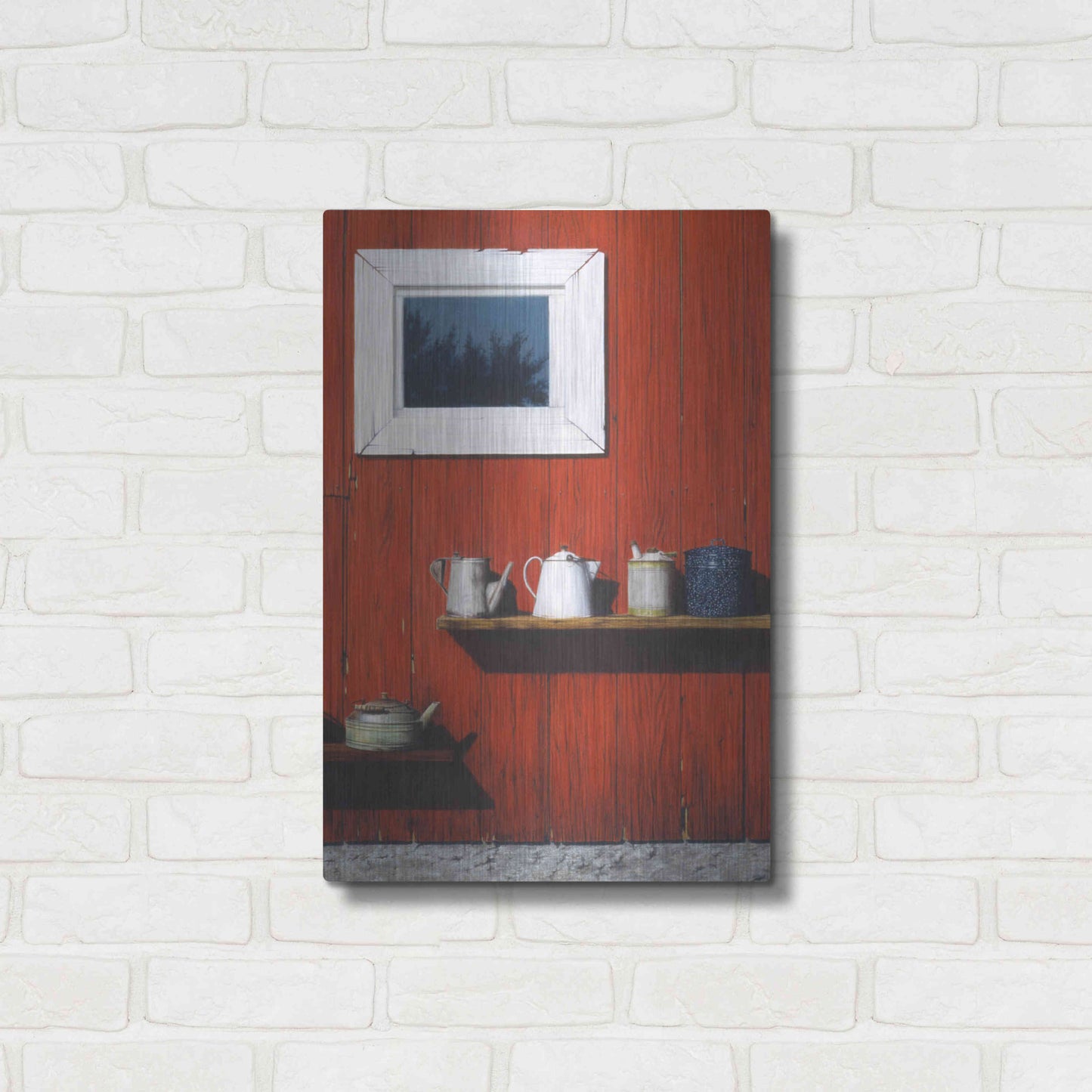 Luxe Metal Art 'Red Barn Antiques' by Cecile Baird, Metal Wall Art,16x24