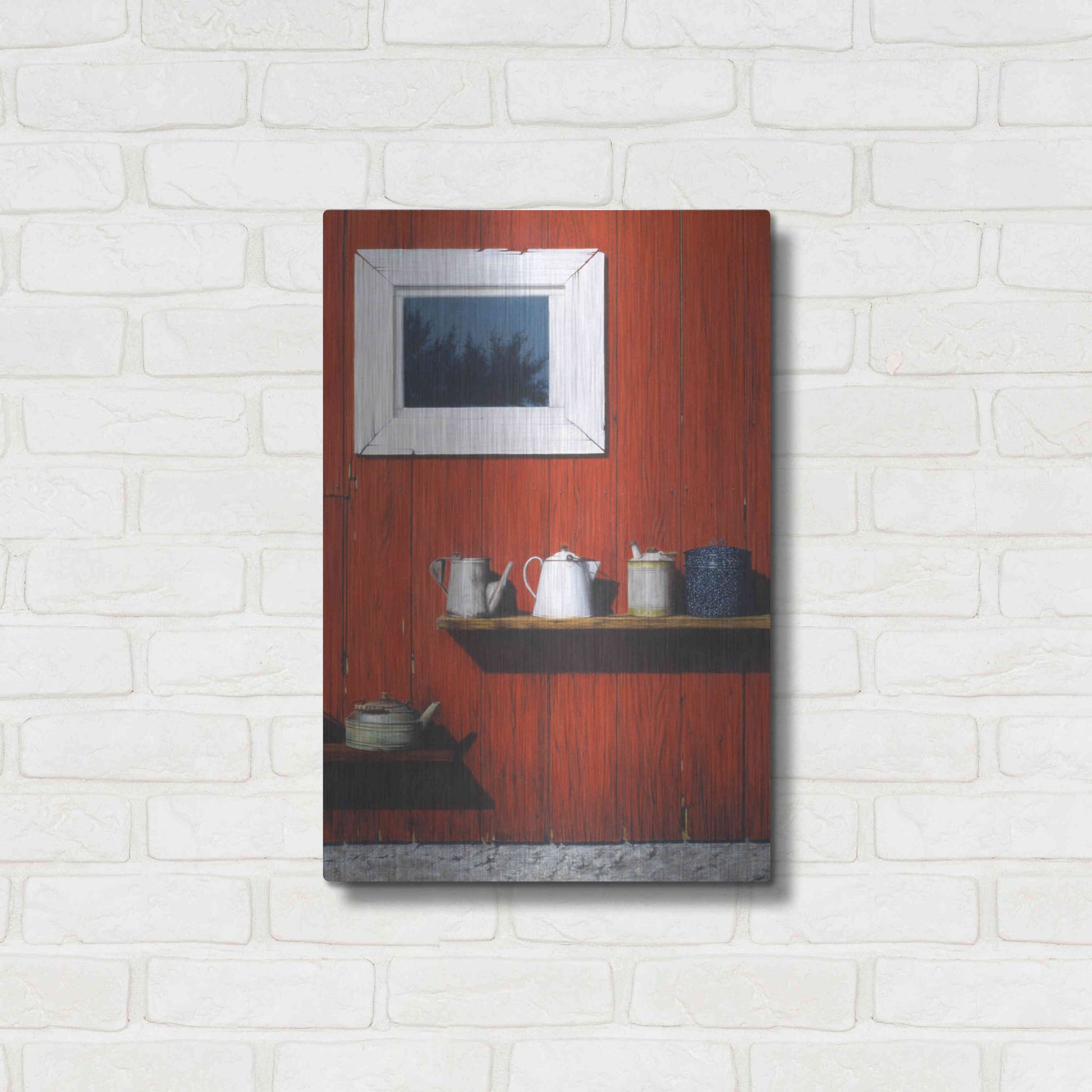 Luxe Metal Art 'Red Barn Antiques' by Cecile Baird, Metal Wall Art,16x24