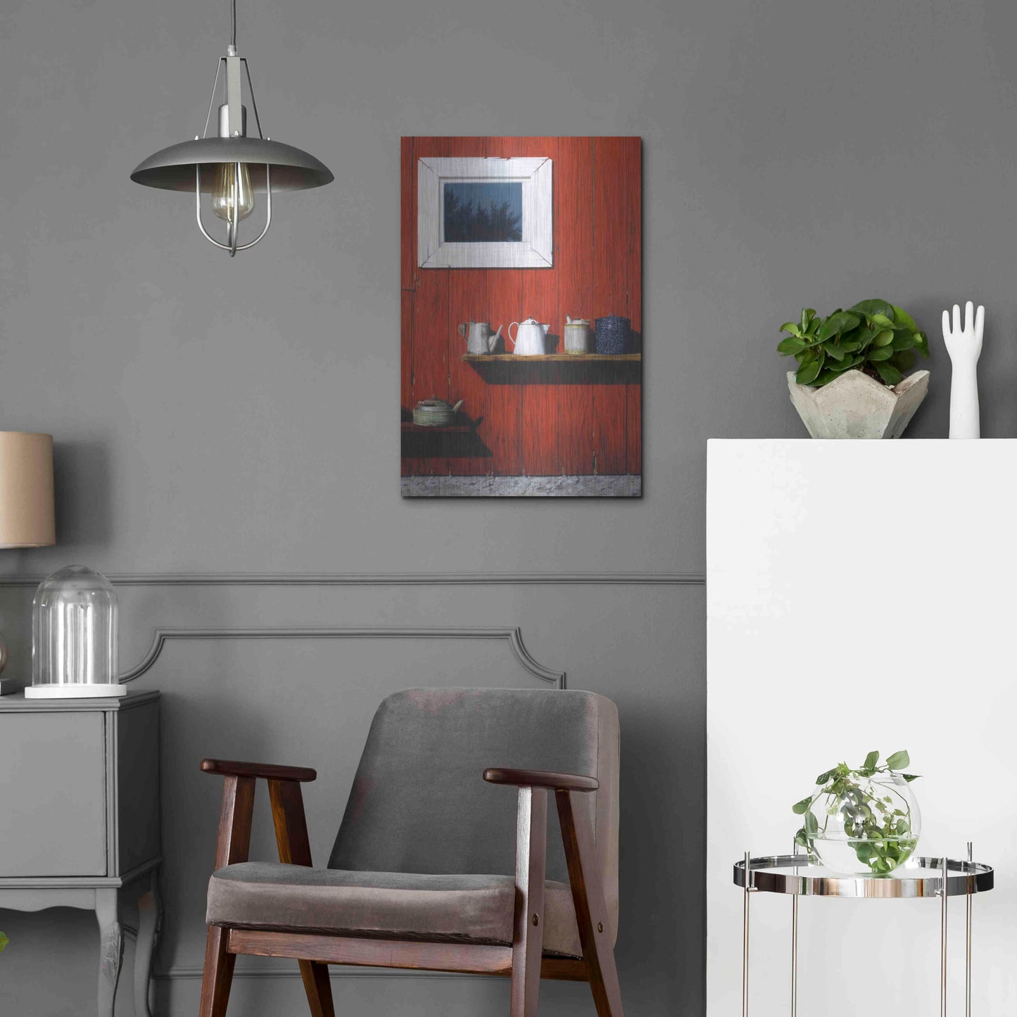 Luxe Metal Art 'Red Barn Antiques' by Cecile Baird, Metal Wall Art,16x24