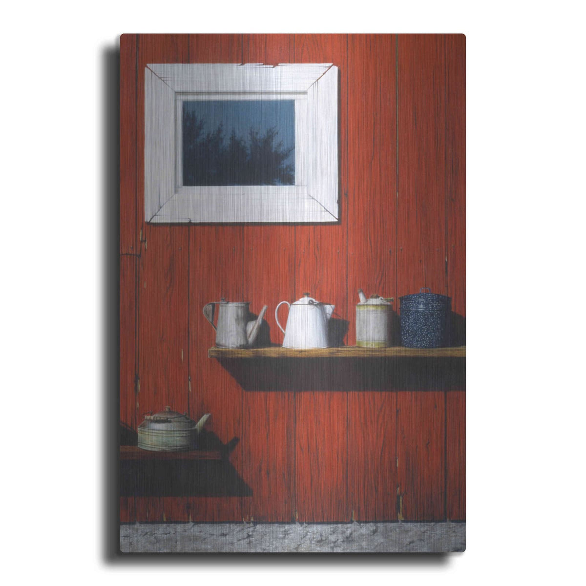 'Red Barn Antiques' by Cecile Baird – Metal Wall Art