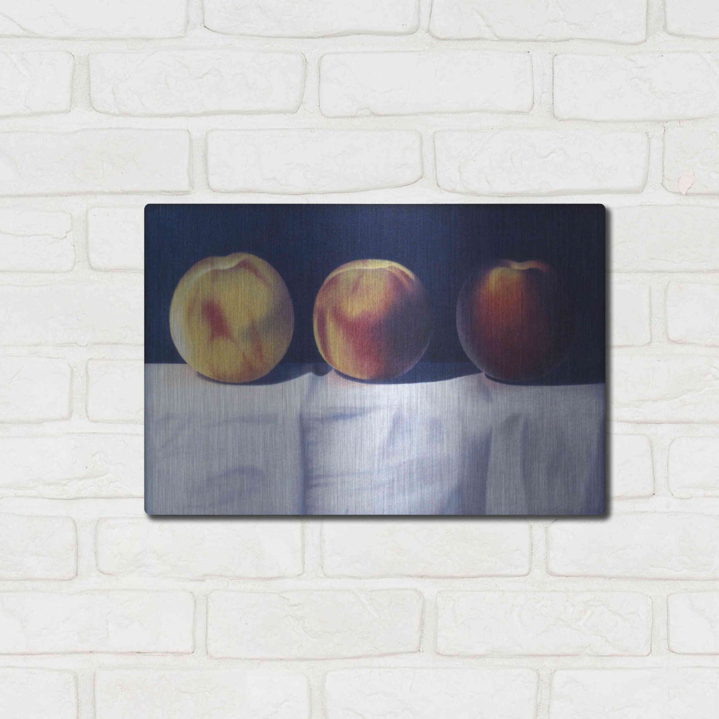 Luxe Metal Art 'Three Peaches' by Cecile Baird, Metal Wall Art,16x12