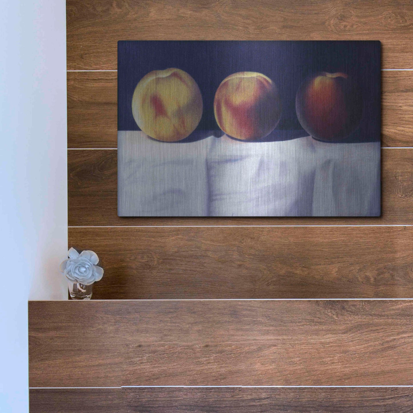 Luxe Metal Art 'Three Peaches' by Cecile Baird, Metal Wall Art,16x12